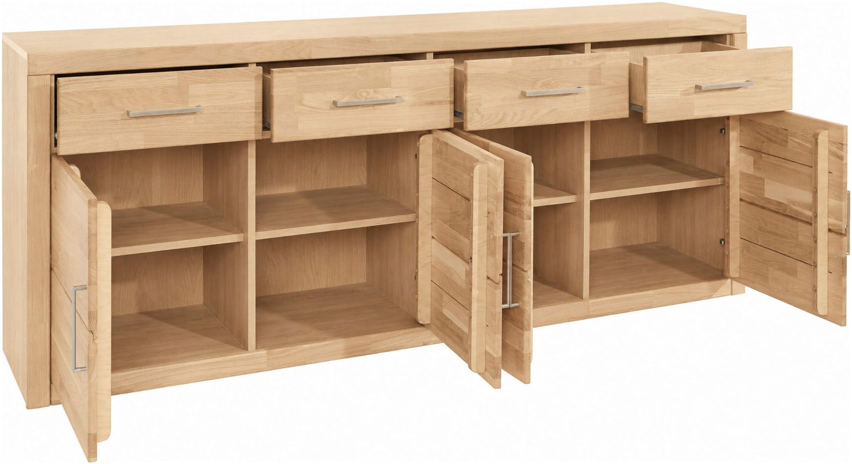 GOODproduct Buffet »Trondheim,200 cm breit,42 cm tief, Fronten Holzmassiv, Metallgriffe« Corps en panneau de bois, 4 portes, 4 tiroirs, total 8 compartiments