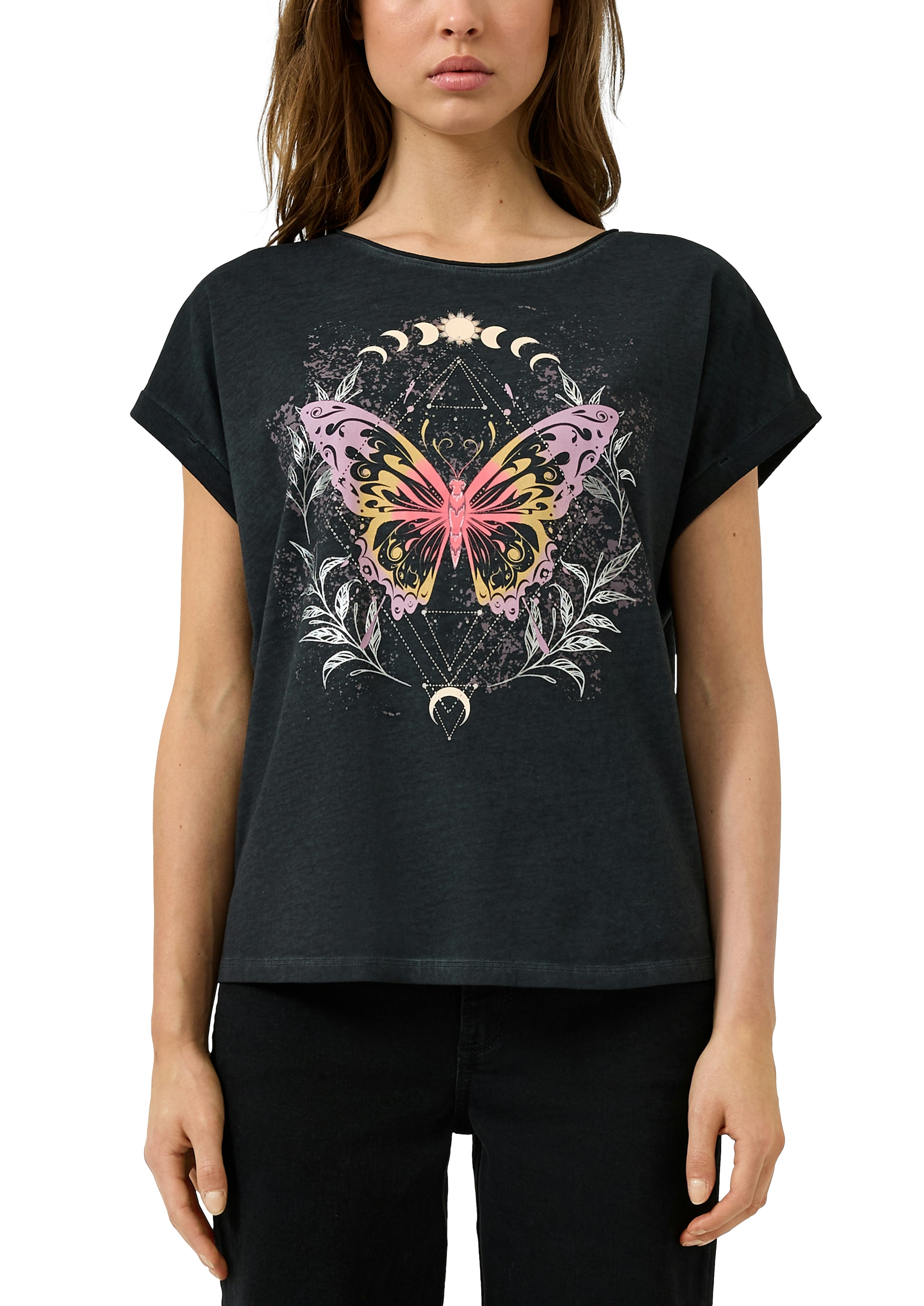 QS Rundhalsshirt mit grossem Print