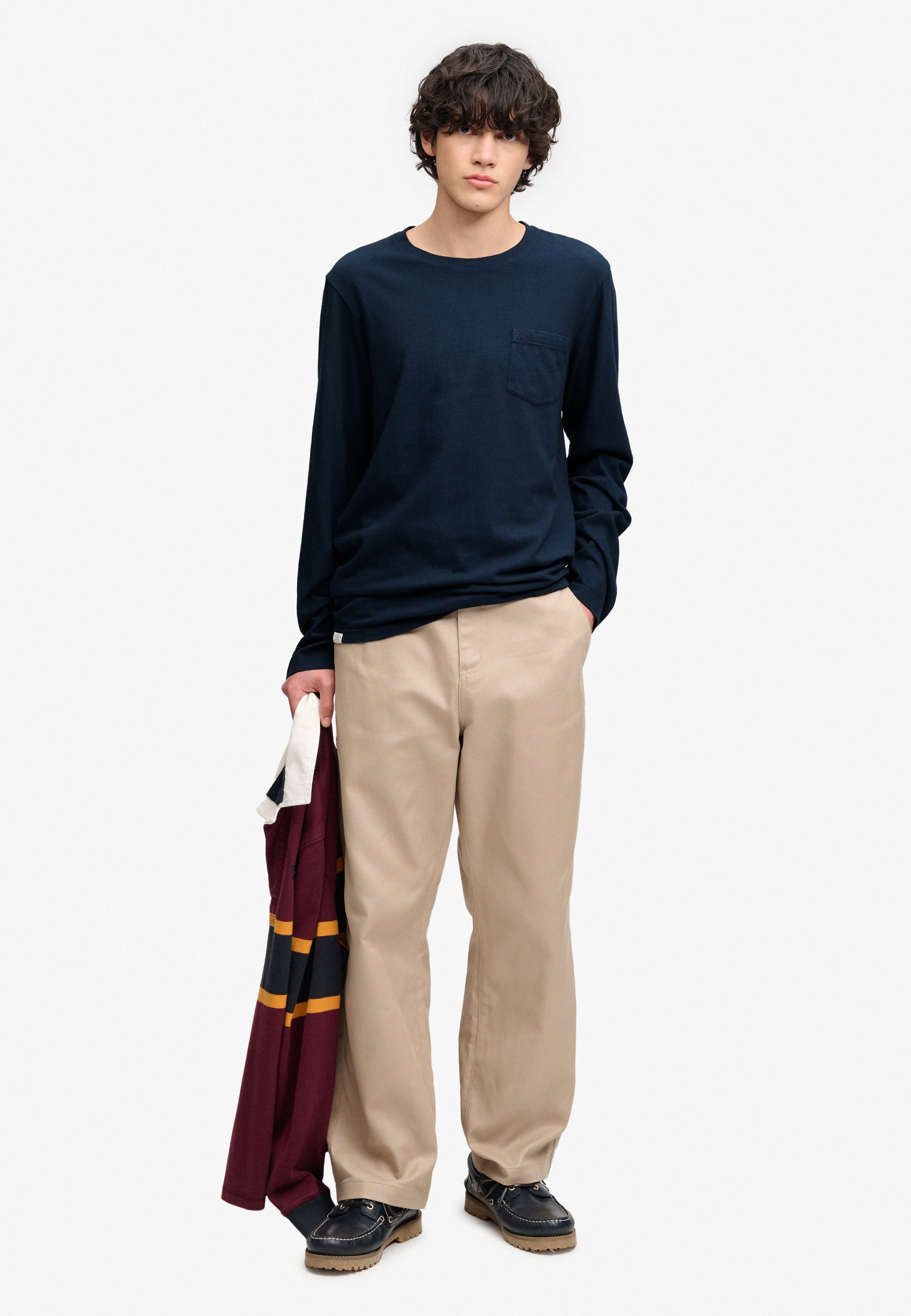 Superdry T-shirt à manches longues »COTTON LINEN L/S POCKET TOP« aus Baumwolle und Leinen, Relaxed Fit, mit Rundhalsausschnitt