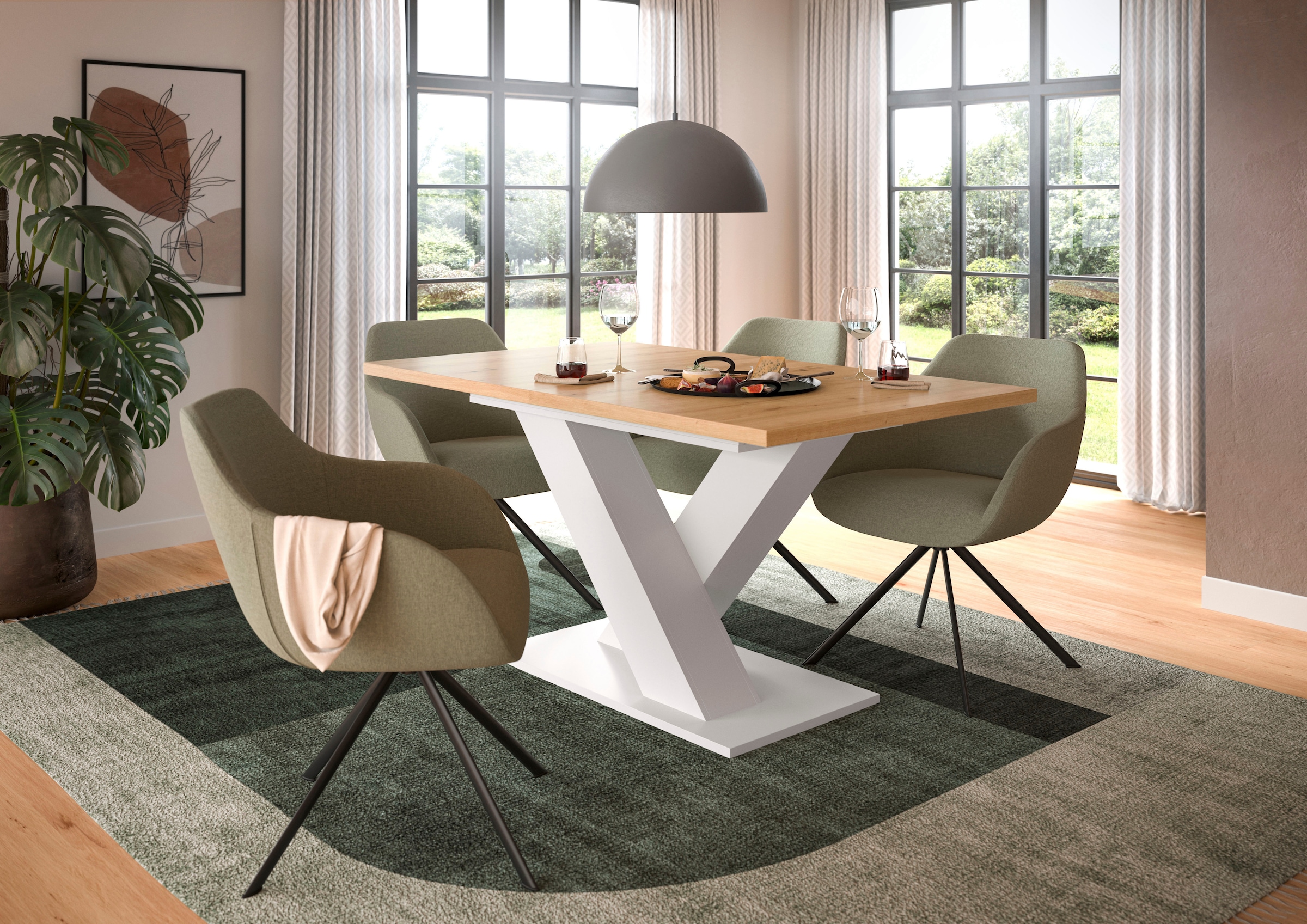 Home affaire Table de salle à manger »Motus, ausziehbar 150 -190 cm, inklusive 40 cm Einlegeplatte« Set, 1 cuis tlg. X-Gestell mit Bodenplatte, Tisch, Küchentisch, Esszimmer, Küche