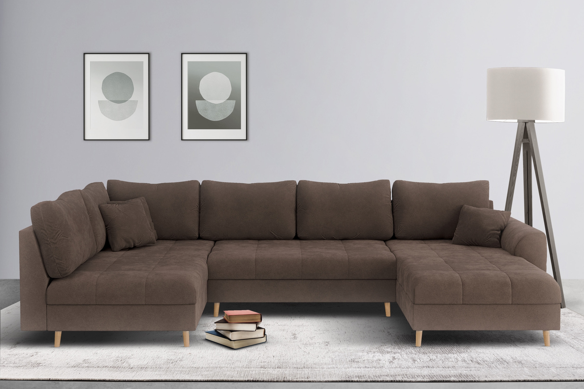 Home affaire Wohnlandschaft »CHARRE U-Form mit Ottomane, Masse B/T/H: 310/161/81 cm« feine Steppung, lose Rücken- und Zierkissen, auch in Cord und Bouclé