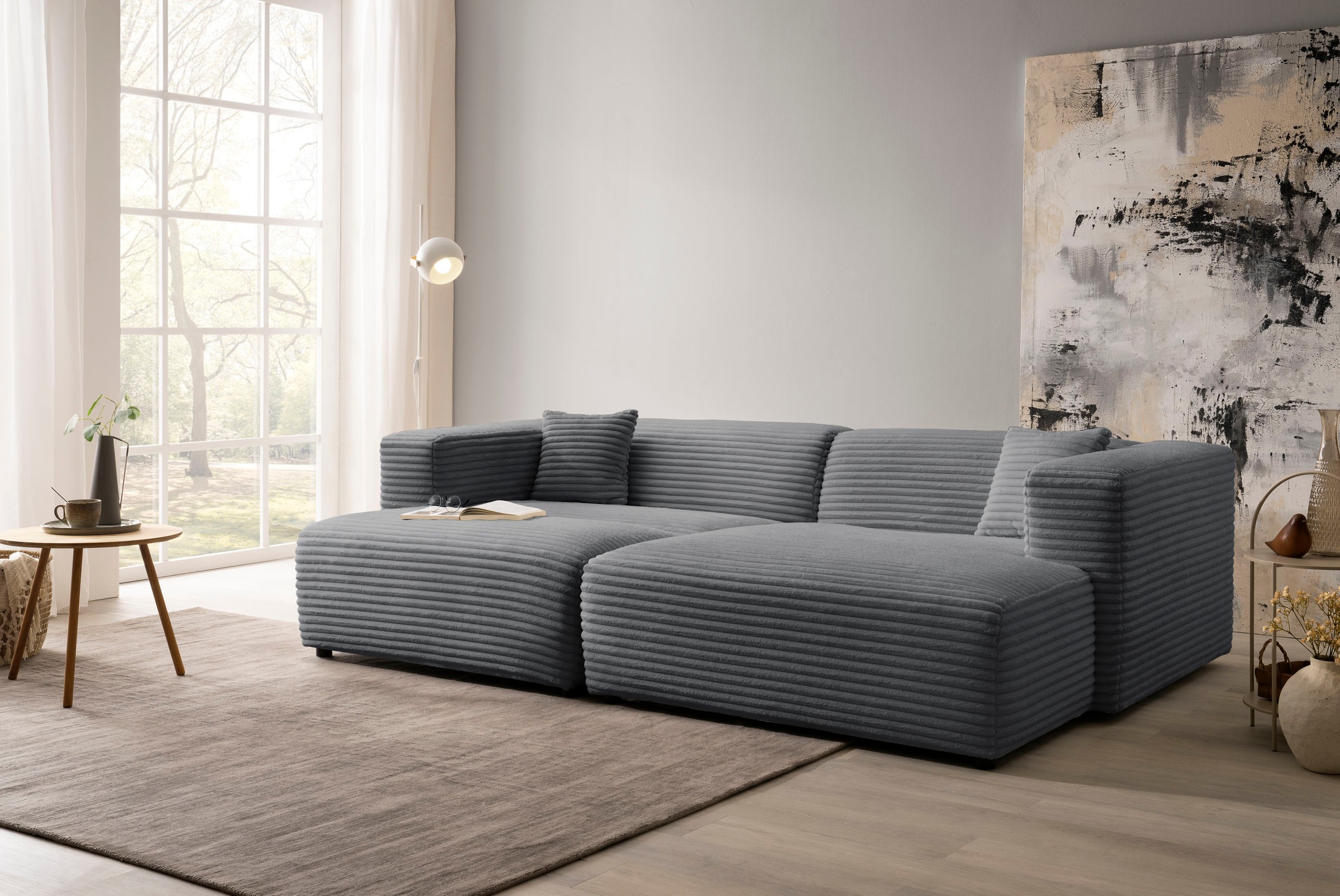 Home affaire Polsterecke »BAKELS, Ecksofa-Set mit Hocker, L-Form mit Schlaffunktion« Ecksofa-Set (incl. Hocker) im trendigen Megacord