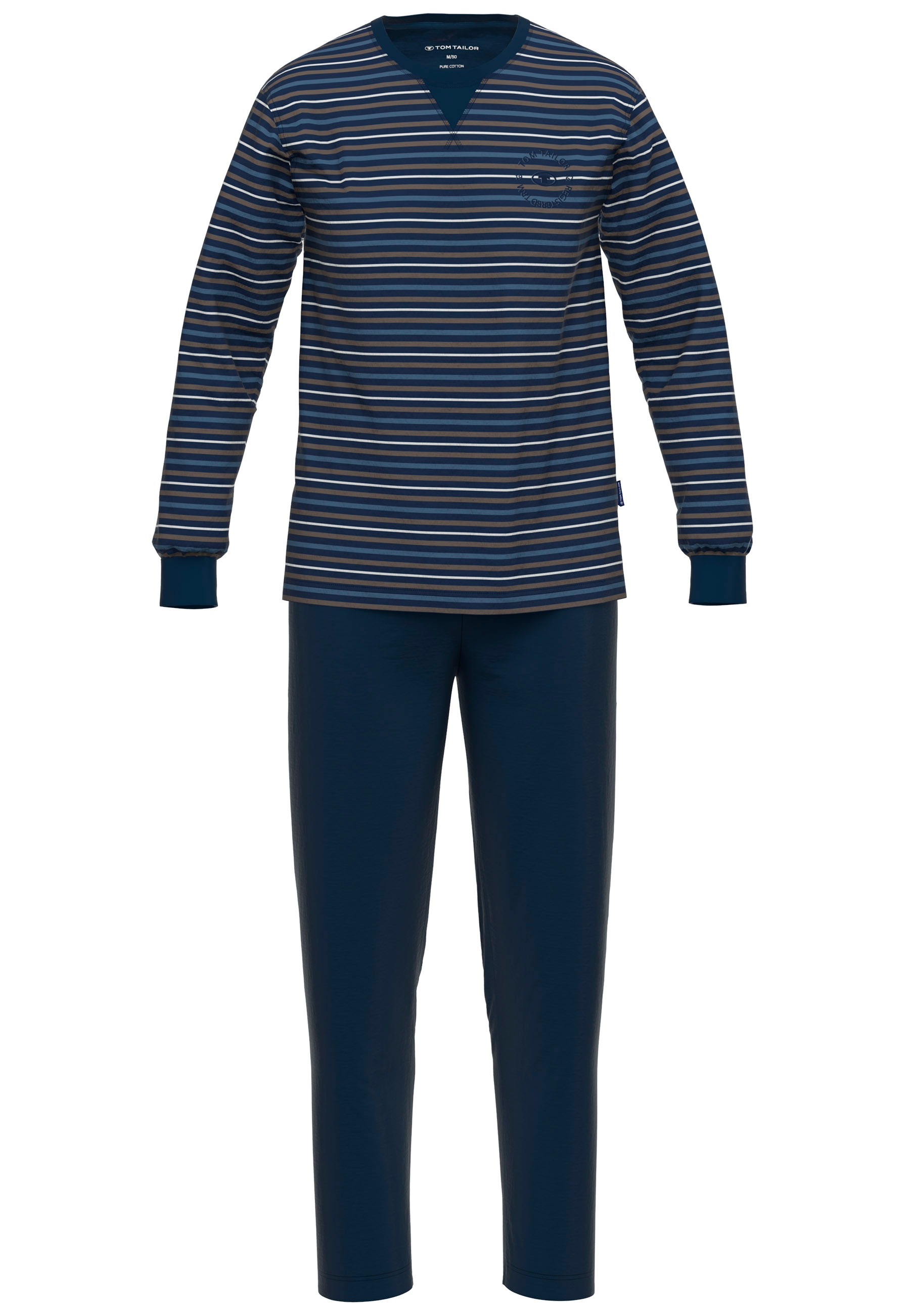 TOM TAILOR Schlafanzug »Rhodos« Langarm, Rundhalsausschnitt, gestreift, basic, Baumwolle