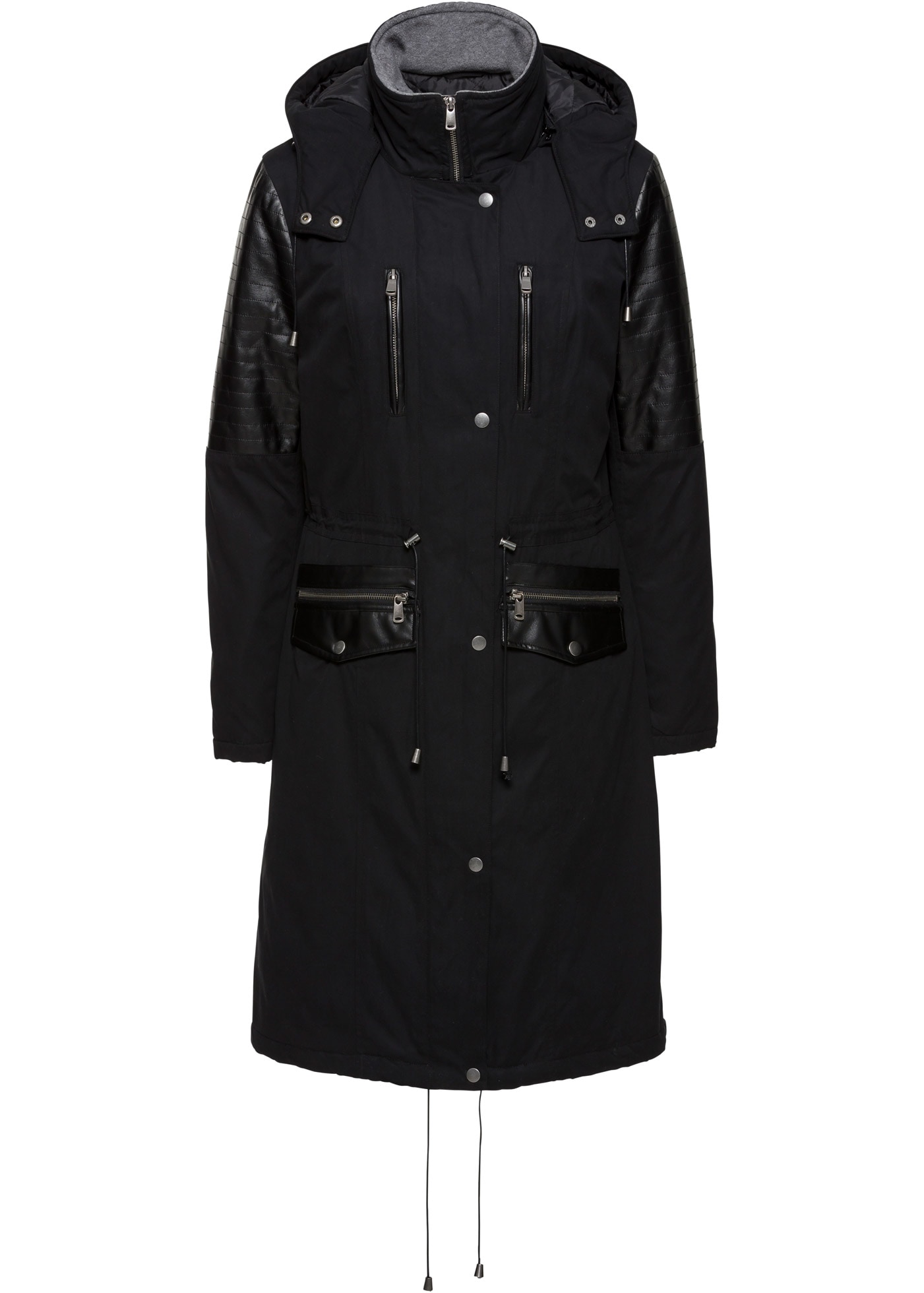 bonprix Veste longue mit Kapuze lockerer loose fit, mit grosser abnehmbarer Kapuze, hoher Stehkragen