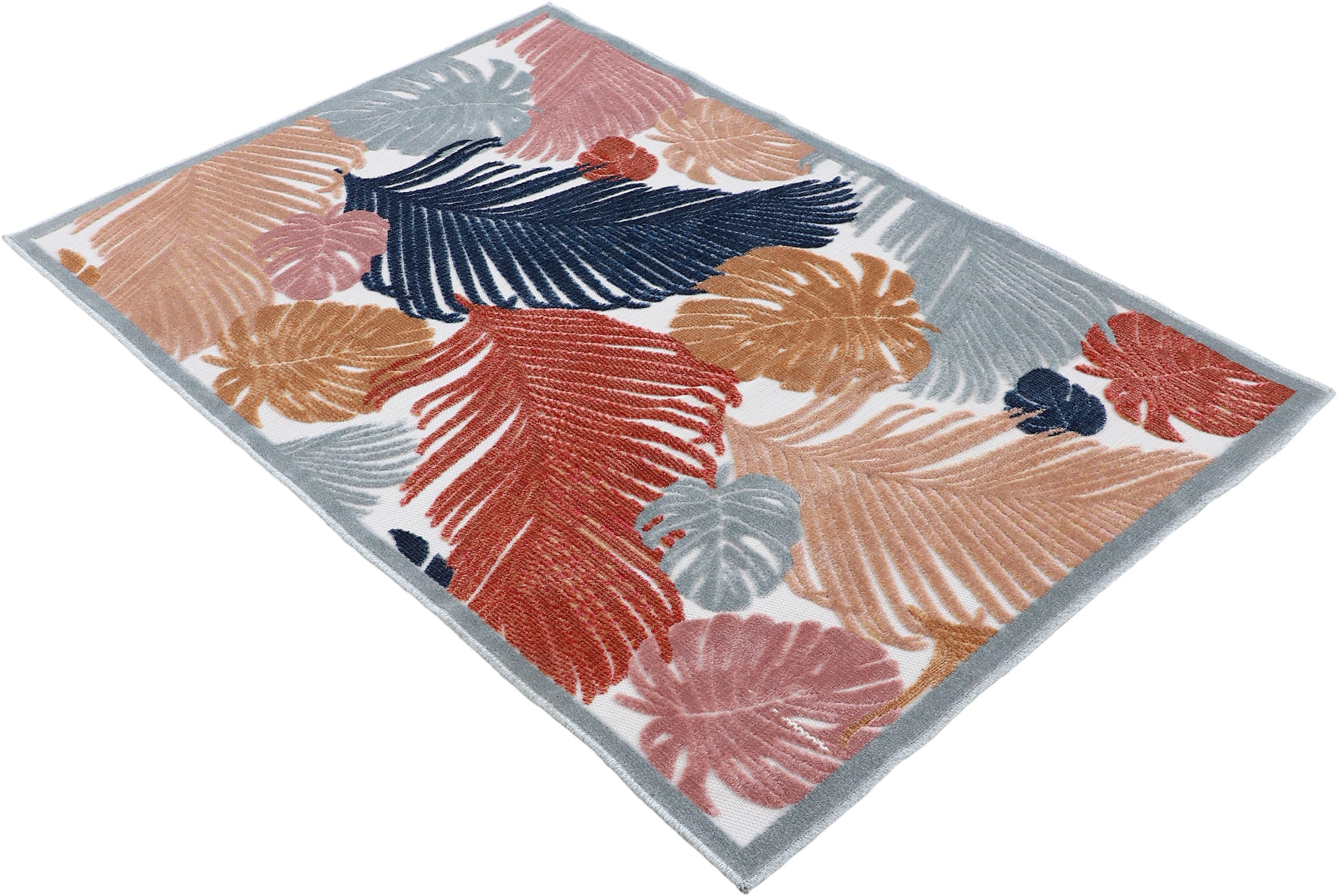 carpetfine Tapis »Deja 104« Rectangulaire 4 mm Höhe robustes Flachgewebe, Floral Palmenblätter, In- und Outdoor, Läufer