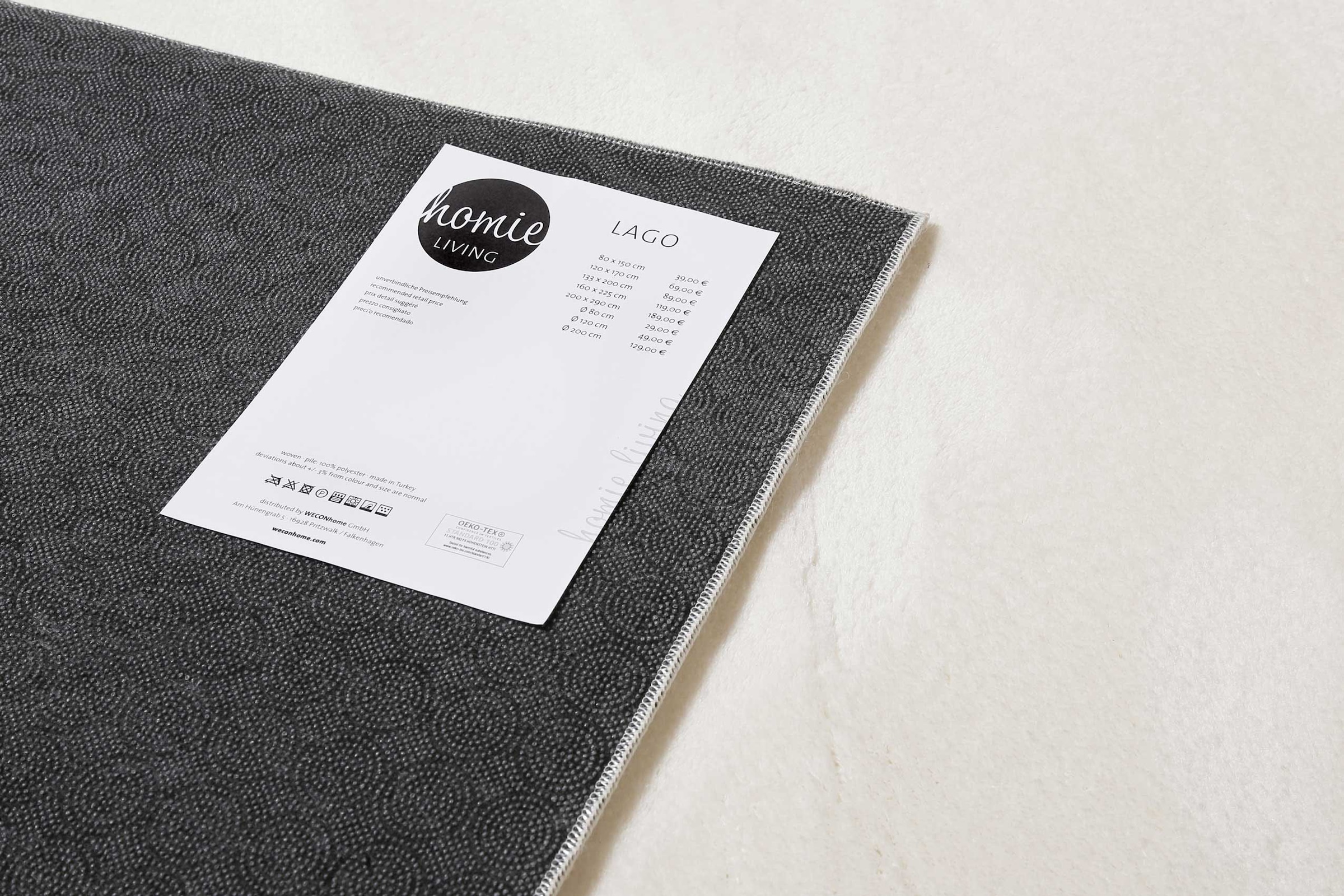 Homie Living Teppich »Lago« rechteckig 19 mm Höhe Kurzflor, Uni Farben, ideal im Wohnzimmer & Schlafzimmer