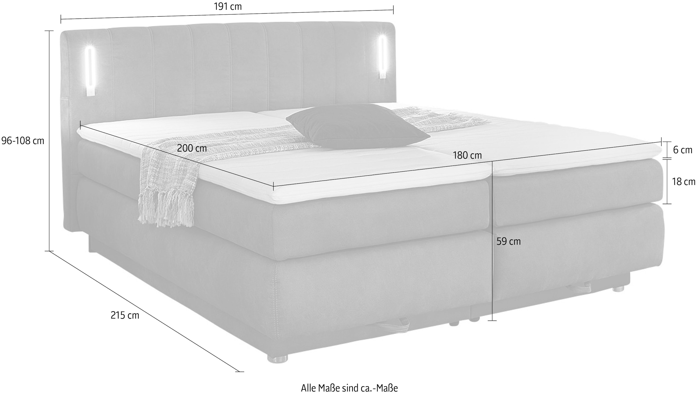 Jockenhöfer Gruppe Boxspringbett »Kati erhältlich in der Grösse 180x200cm« mit Topper, Bettkasten und höhenvariablen Kopfteil (96 cm - 108 cm)