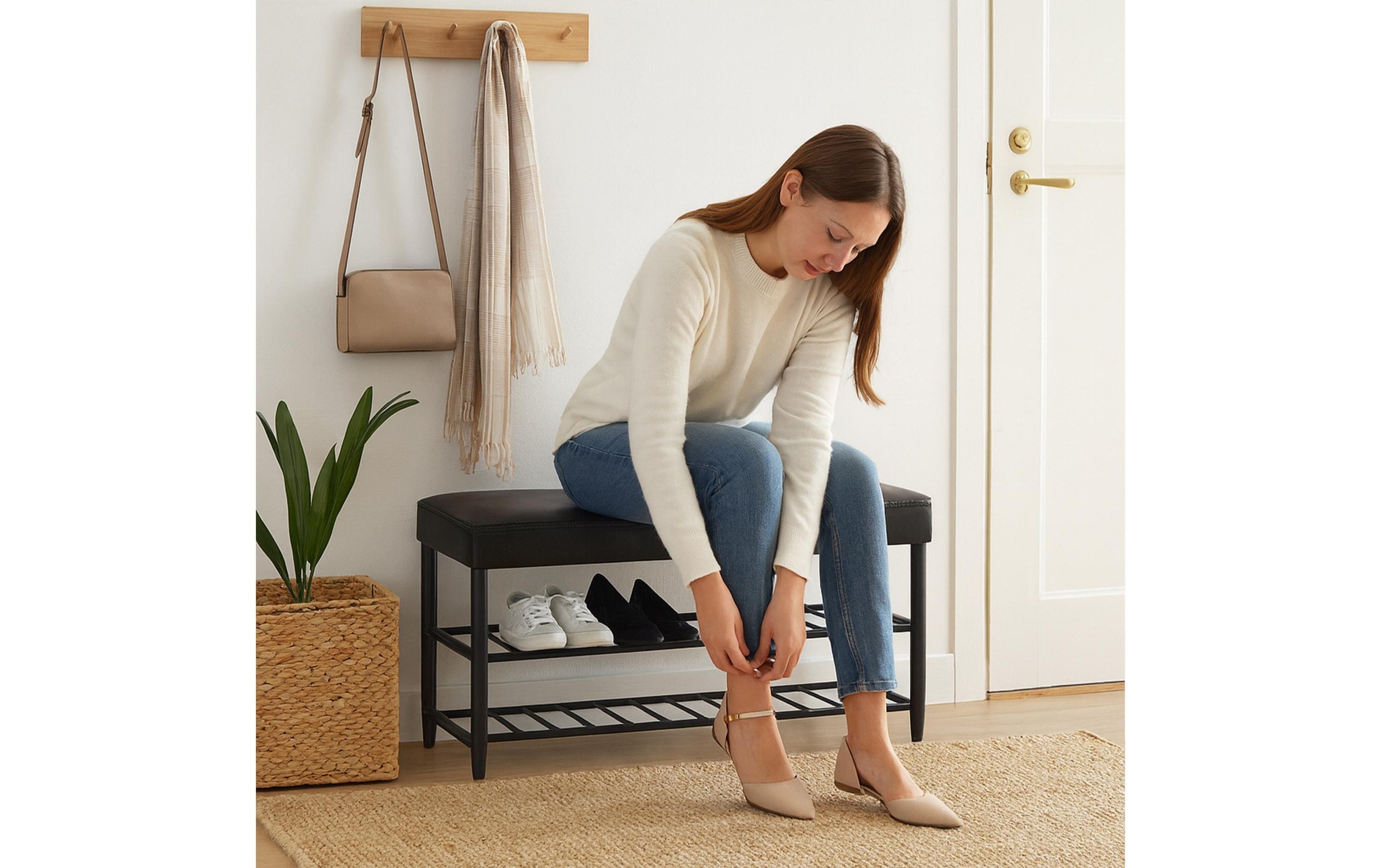 relaxdays Schuhbank »mit zwei Ablagen 80 x 50 cm«