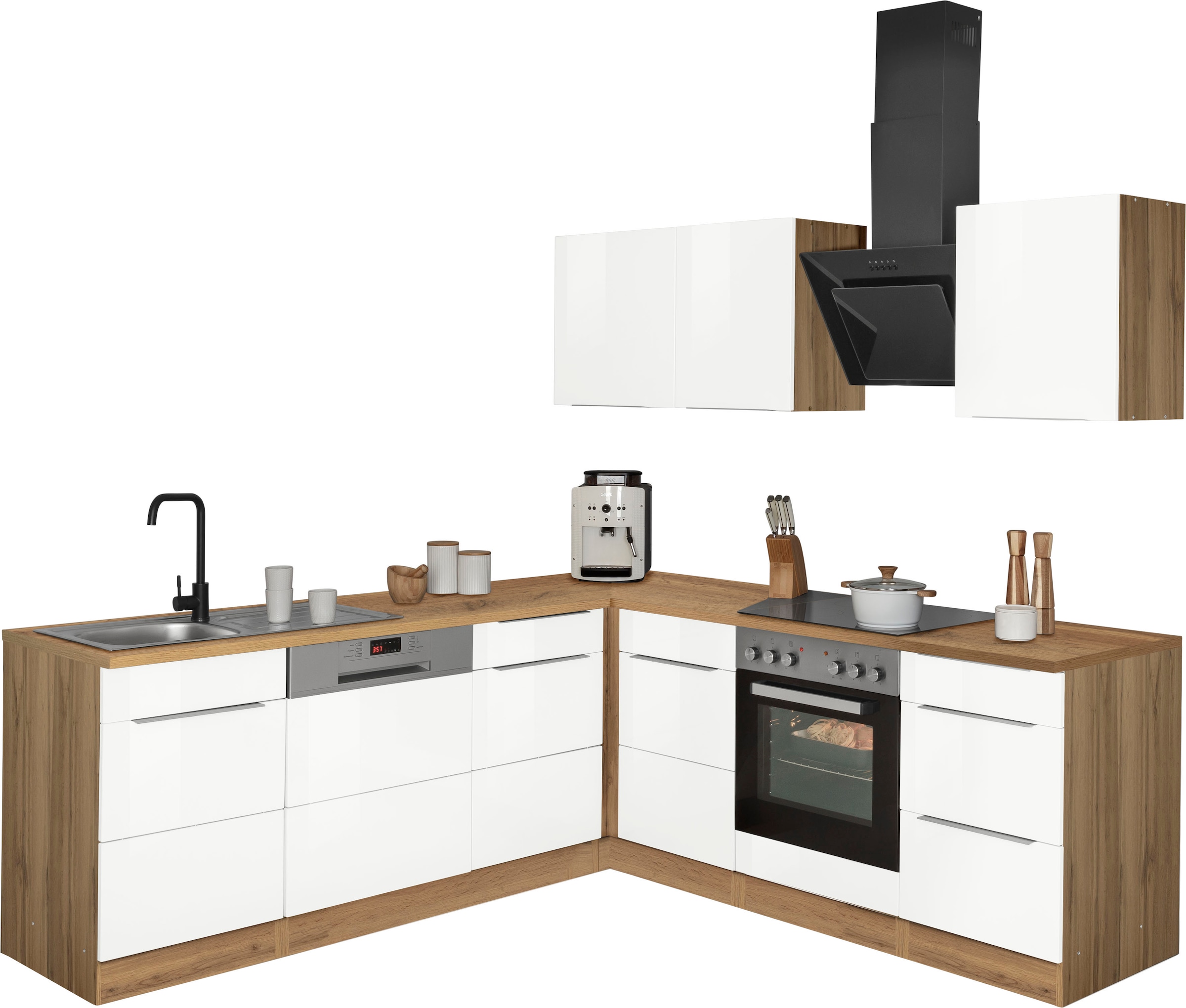 KOCHSTATION Winkelküche »KS-Brindisi« Stellbreite 220/220 cm, wahlweise mit E-Geräten, mit MDF-Fronten