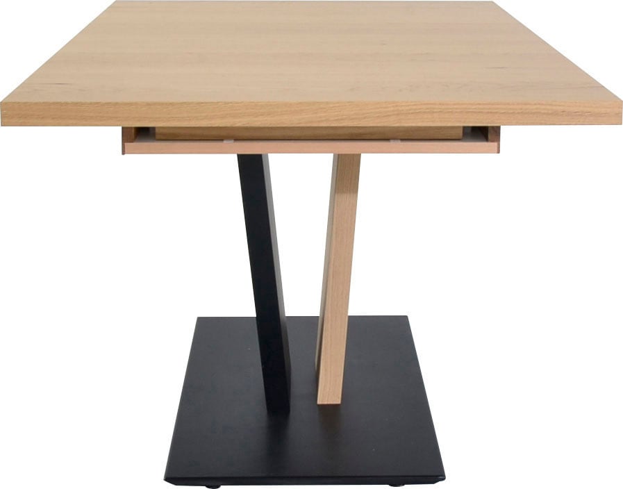 K+W Komfort & Wohnen Table de salle à manger »Giacomo III mit Ansteckplatte erweiterbar« Table à manger en chêne noueux bianco plaqué, piètement bicolore