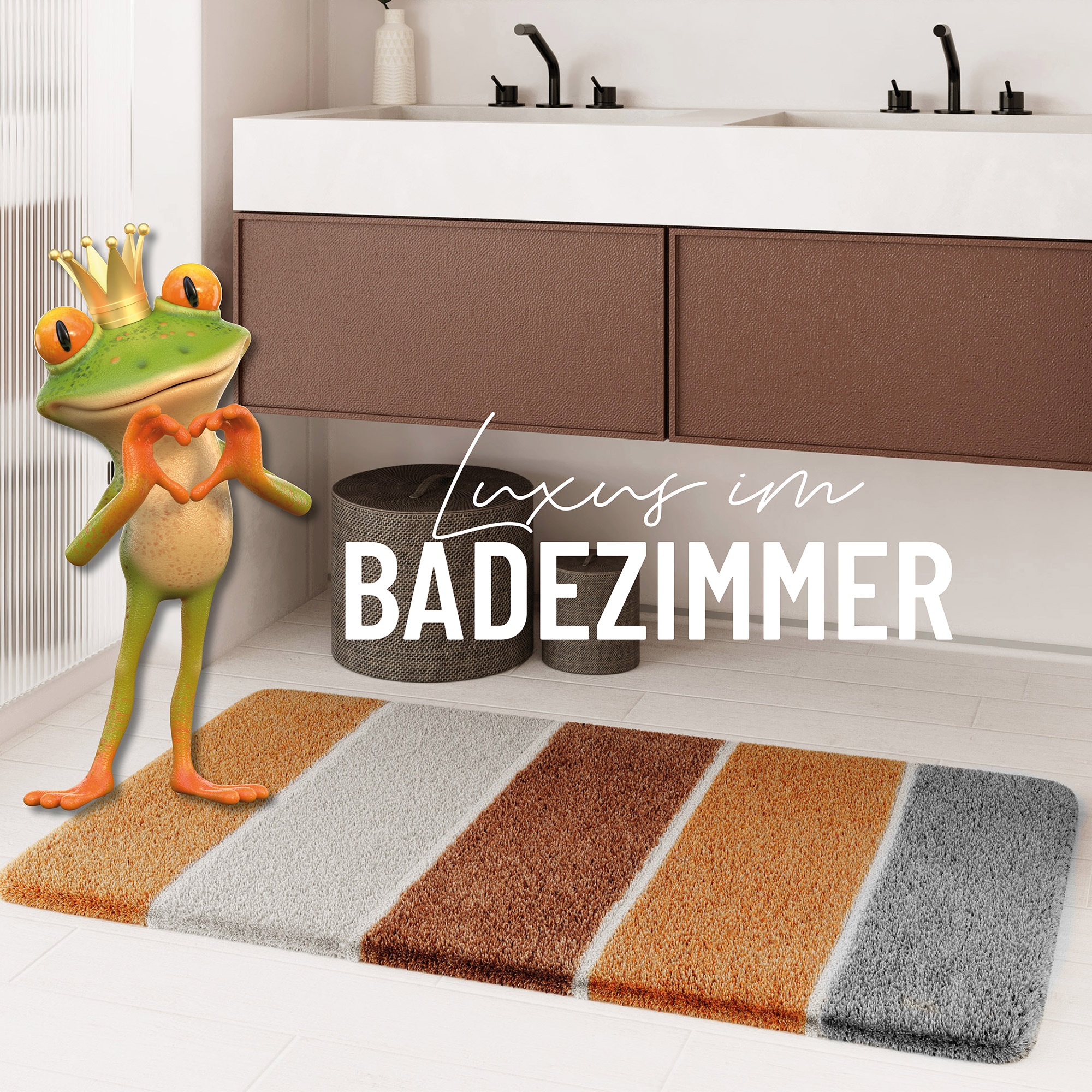 Homie Living Tapis de bain »Rio Marina« Höhe 30 mm flauschiger Badteppich, modern gestreift, waschbar, Badezimmerteppich