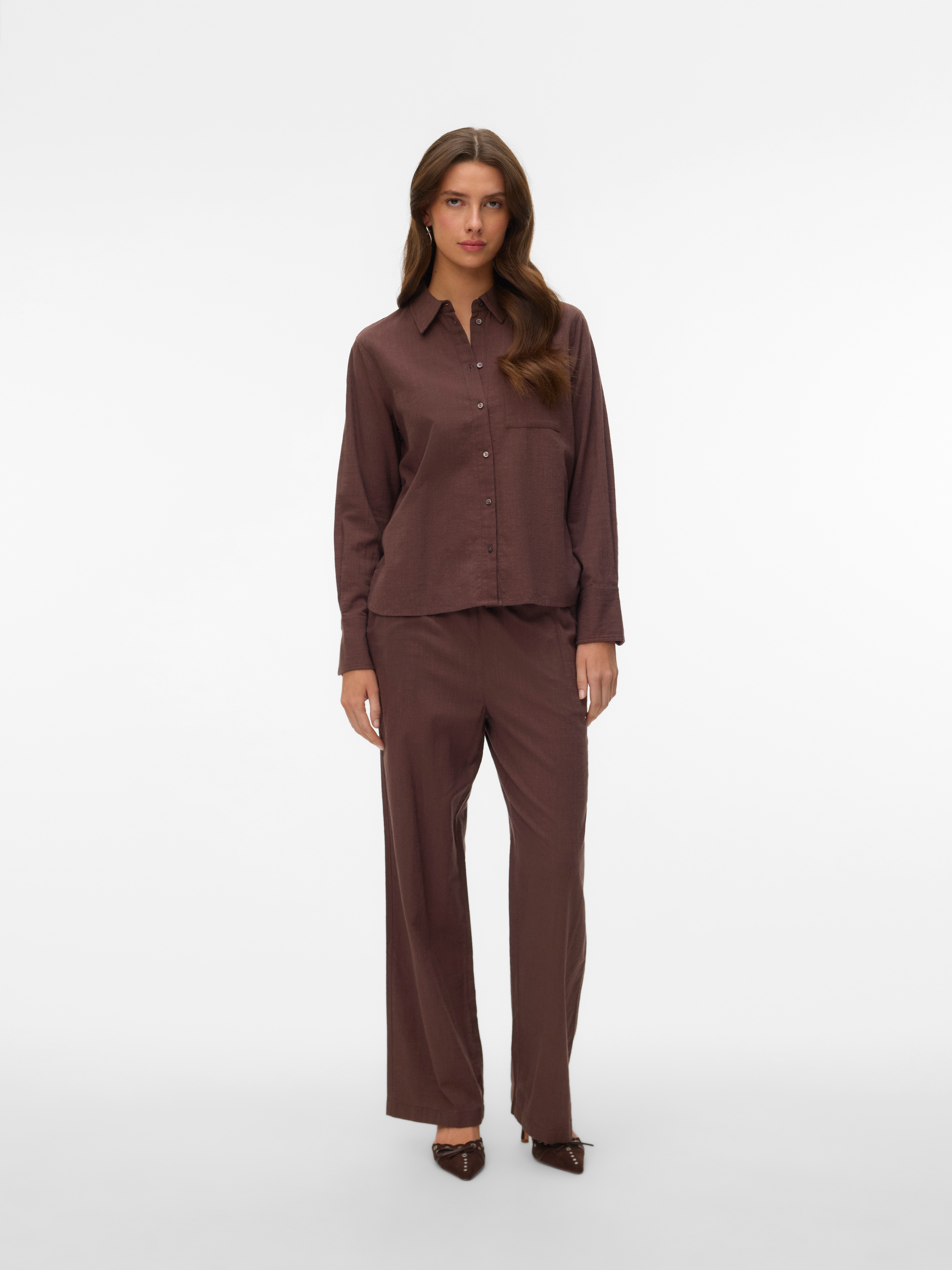 Vero Moda Blouse à manches longues »VMCAIA LS SHIRT WVN NOOS« Mélange coton, coupe régulière, avec lin