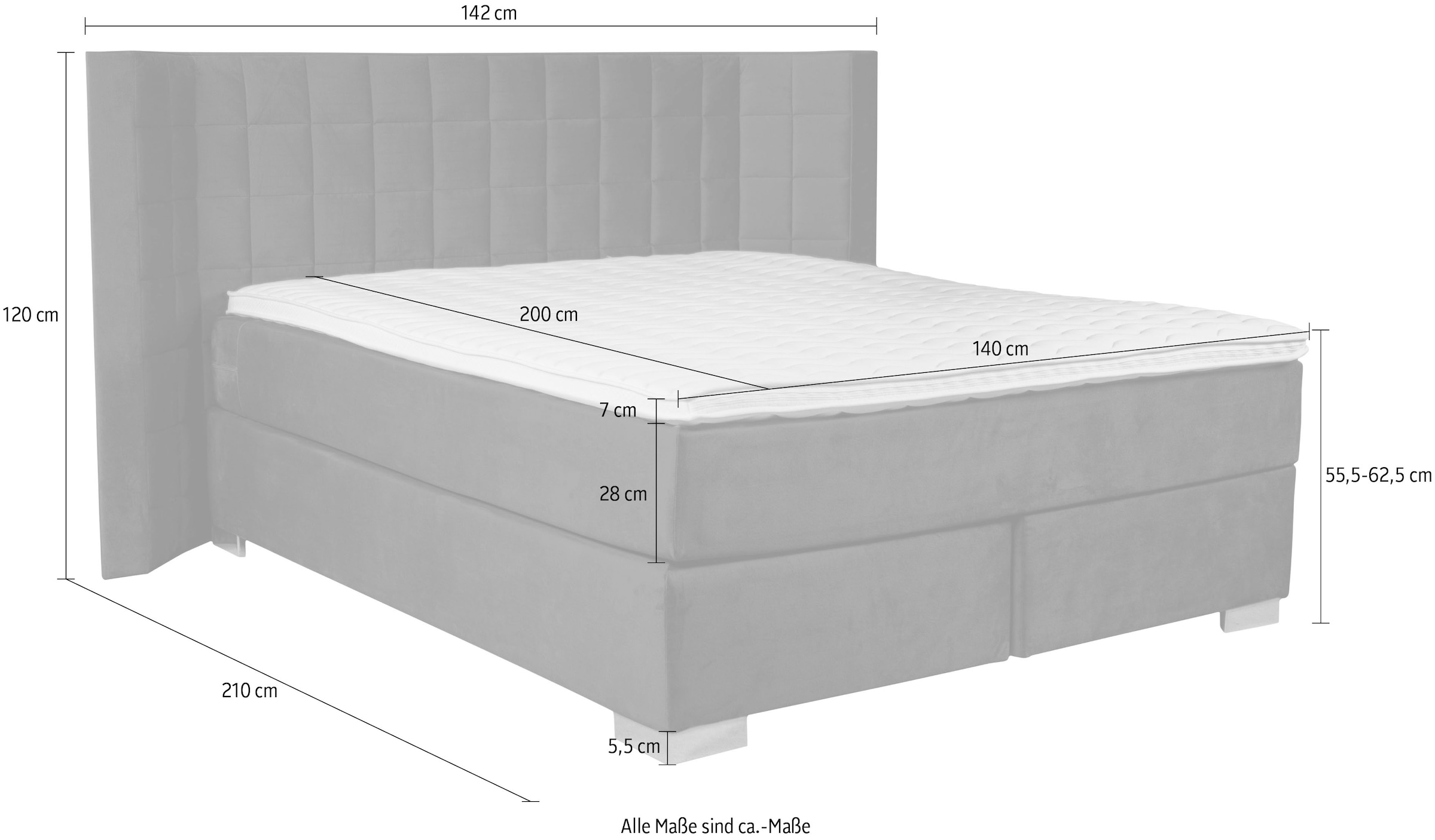 Home affaire Boxspringbett »Piazza« mit Steppung und Kopfteil mit seitlichen Flügeln