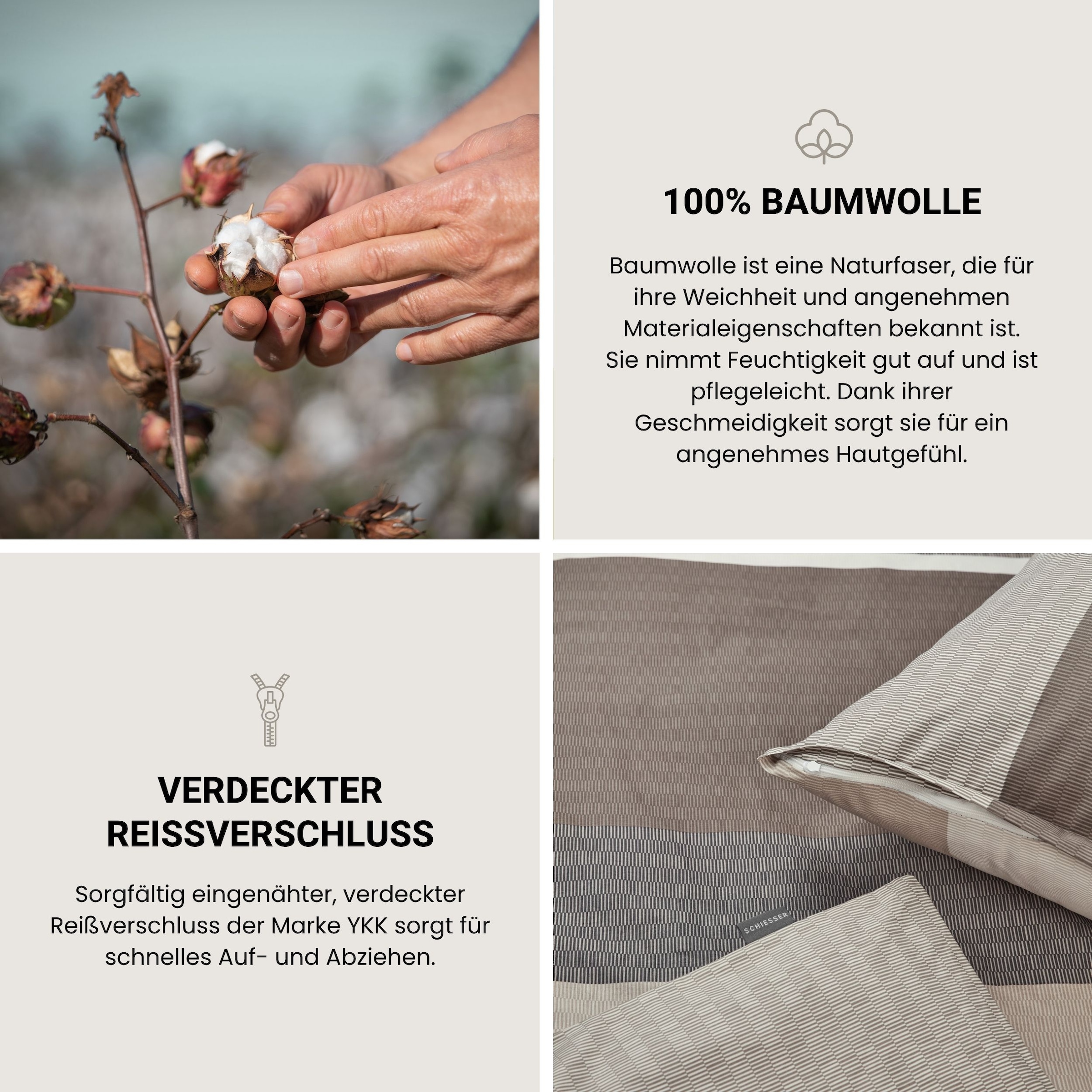 Schiesser Linge de lit »Endy Stripes aus weicher Baumwolle mit grossen und kleinen Streifen« 2 cuis Made in Green
