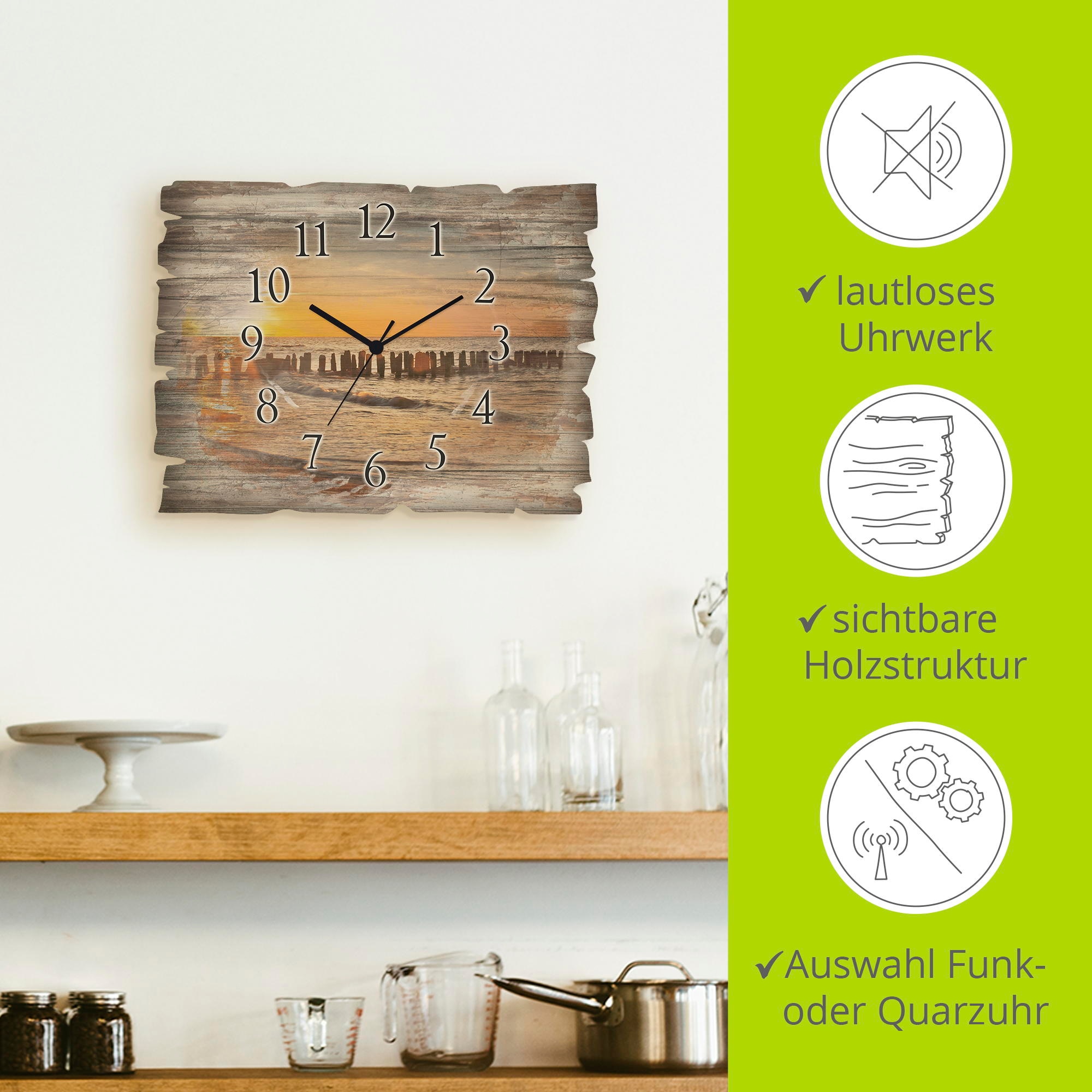 Artland Horloge murale »Schöner Sonnenuntergang am Strand« wahlweise mit Quarz- oder Funkuhrwerk, lautlos ohne Tickgeräusche