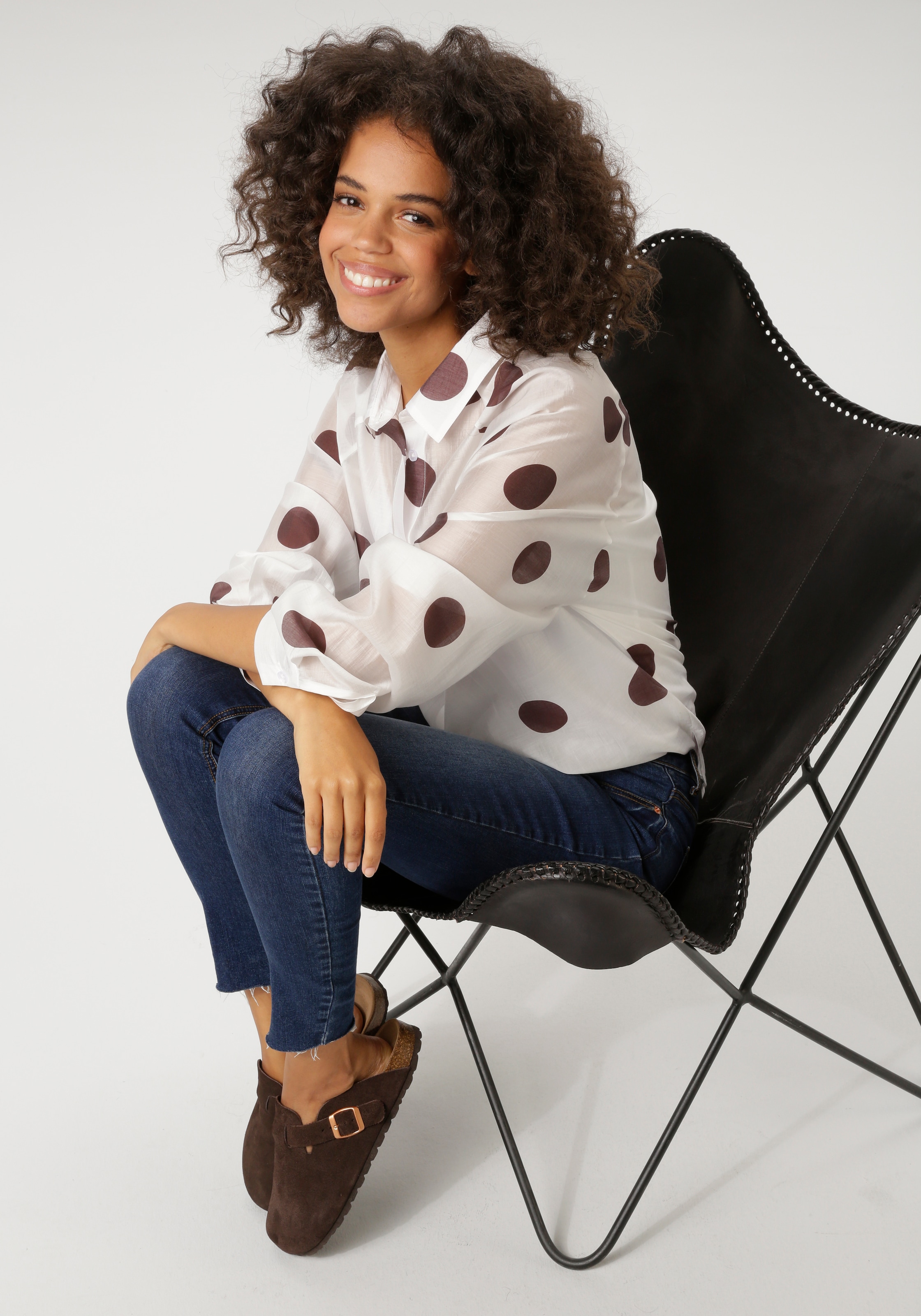 Aniston CASUAL Blouse chemise mit Punkten bedruckt - jedes Teil ein Unikat - NEUE KOLLEKTION