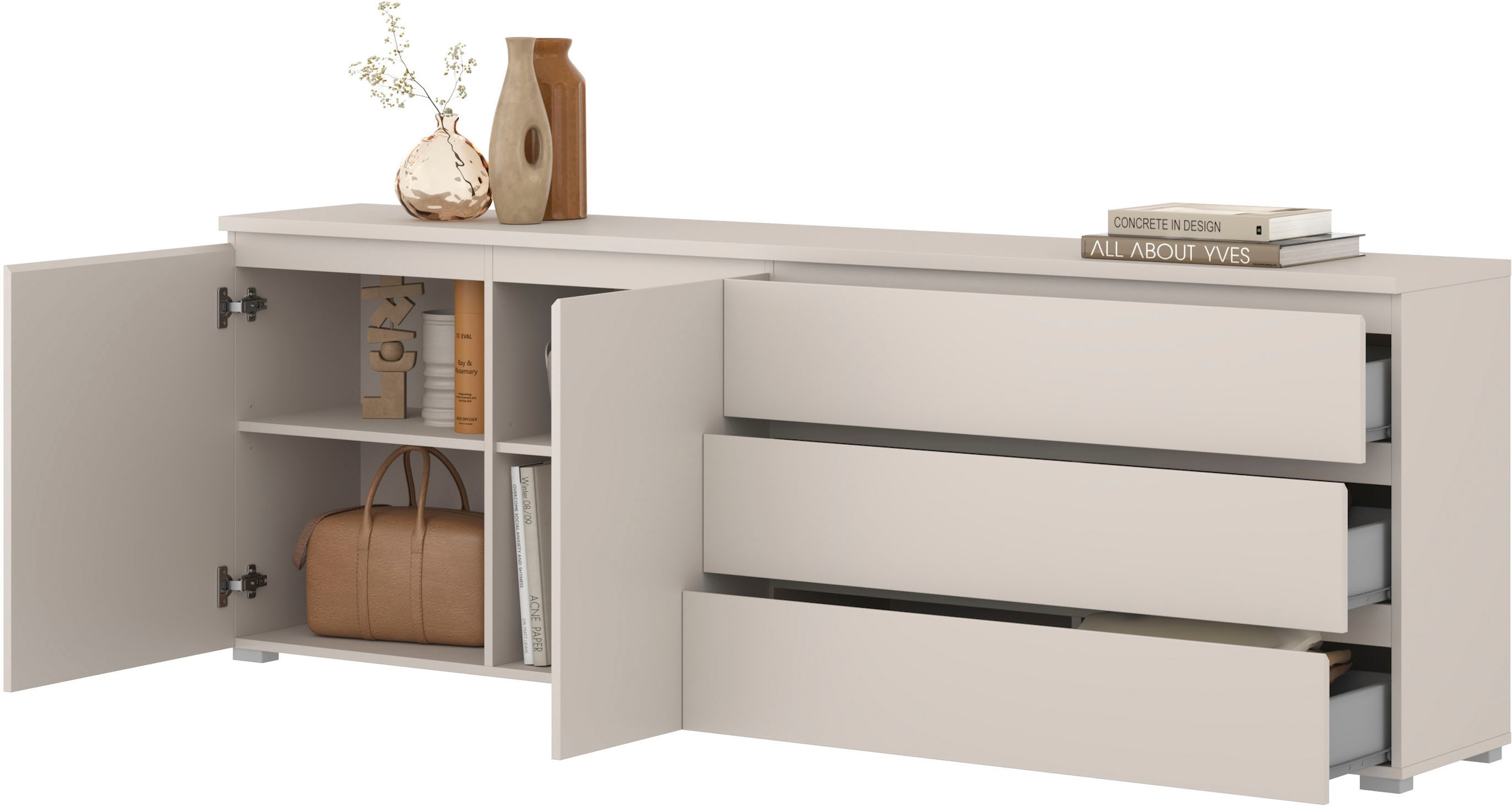 GOODproduct Buffet »Modo, Breite 200 cm, moderne grifflose Kommode 2Türen/3 SK« Schubladenkommode mit viel Stauraum, Einlegeböden verstellbar