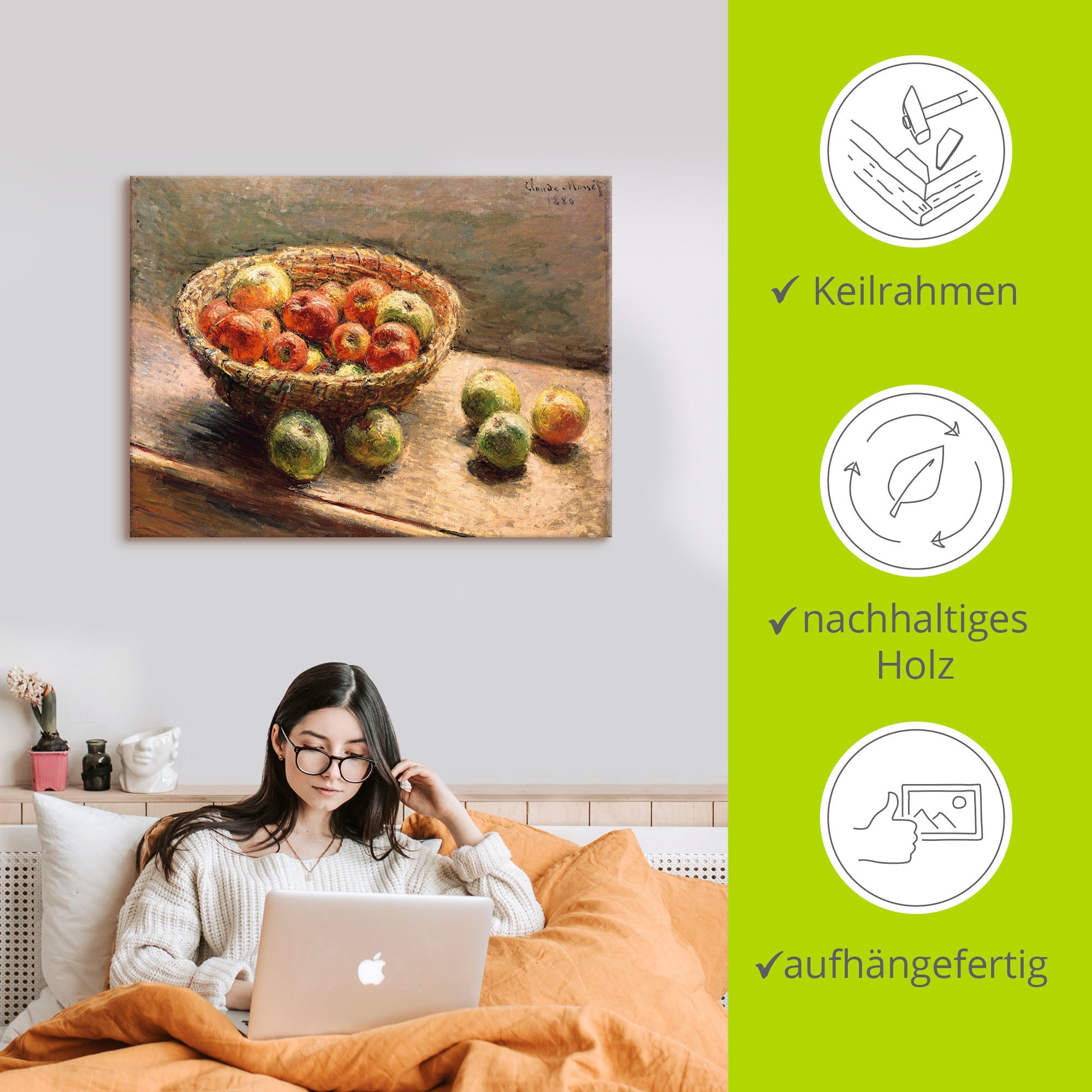 Artland Tableau sur toile »Ein Korb mit Äpfeln. 1880« 1 cuis tlg. auf Holzrahmen gespannt