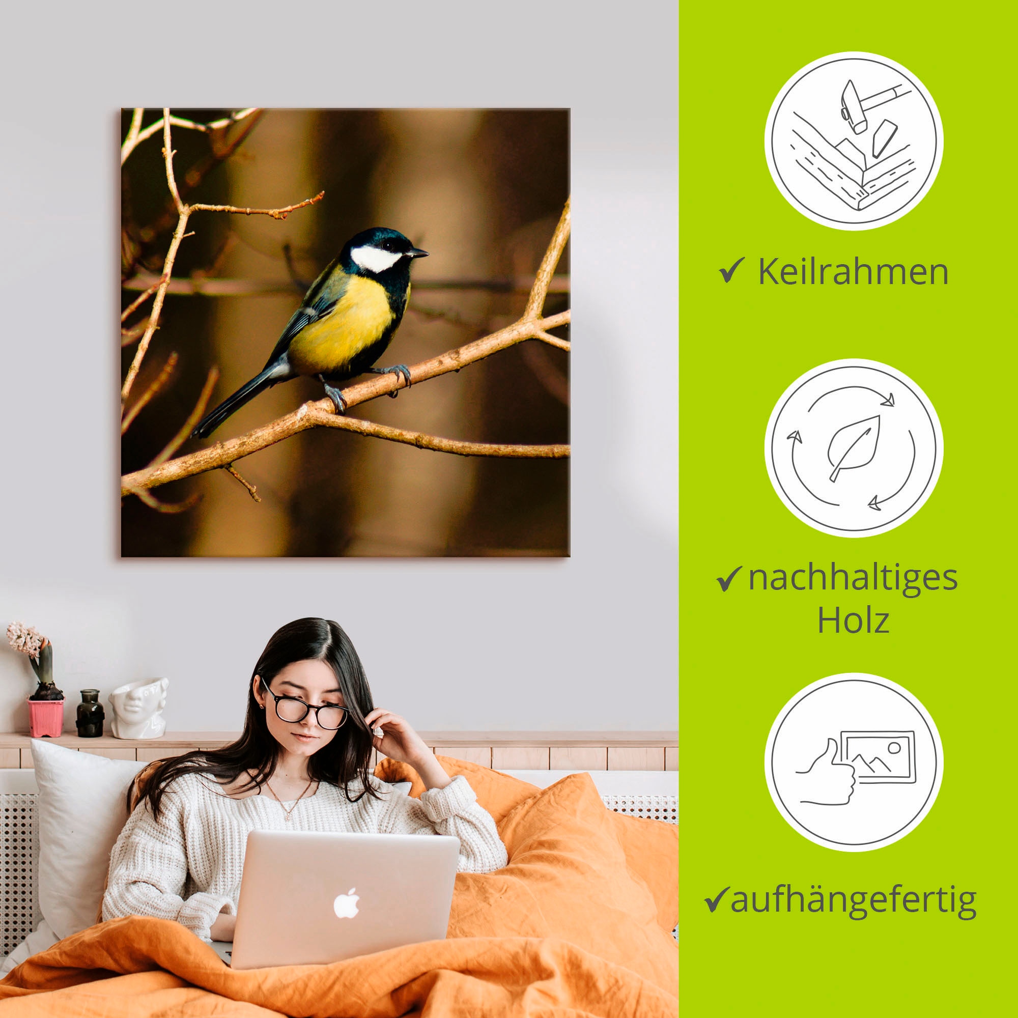 Artland Leinwandbild »Kohlmeise im Wald« Vögel 1 Stk. tlg. auf Holzrahmen gespannt