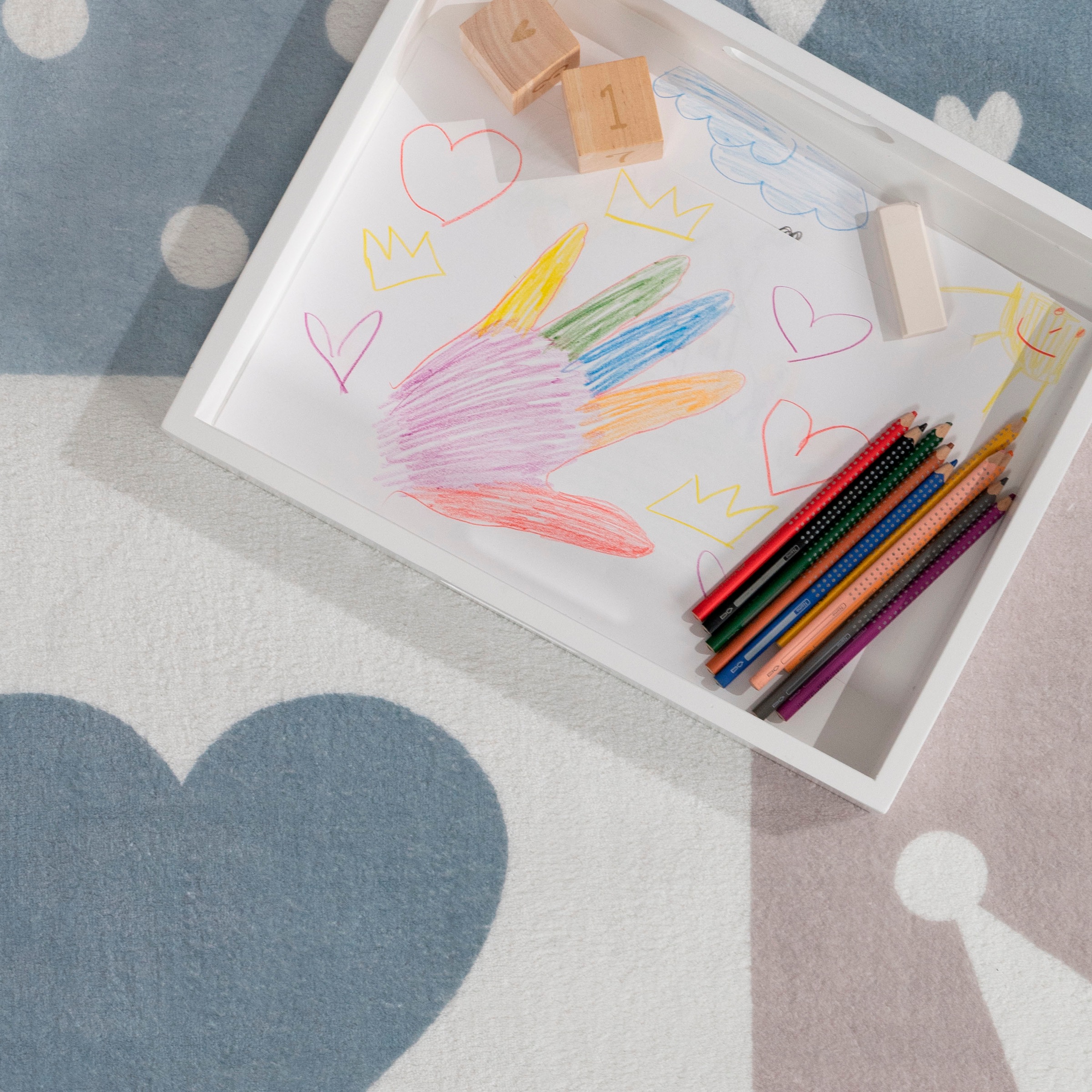 Paco Home Kinderteppich »Eliz 391« rund 12 mm Höhe Kurzflor, Spielteppich, Patchwork-Muster, Motiv Krone, Herz & Punkte