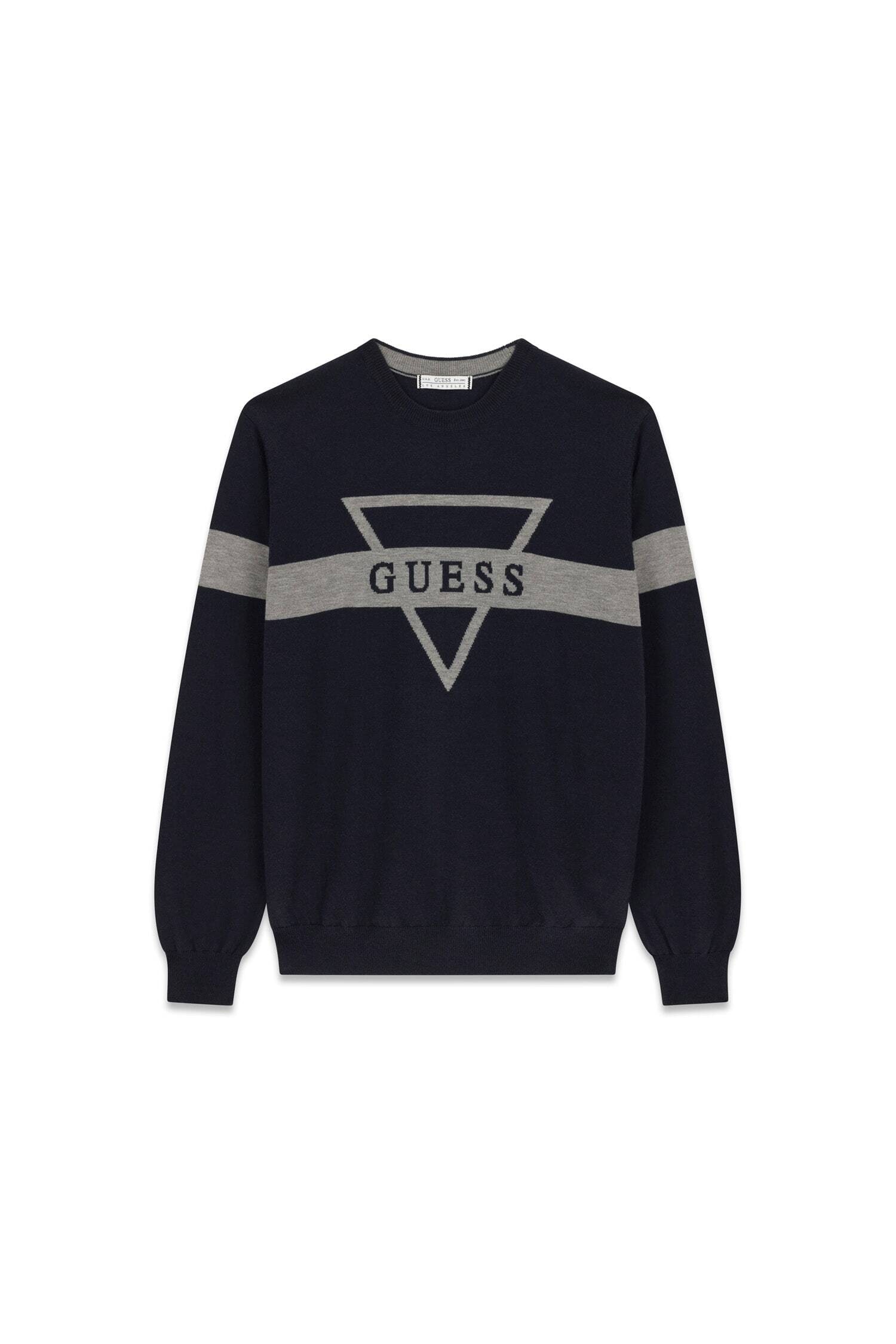 Guess Pull en tricot mit Seide und Wolle, Regular Fit, Jacquard-Logo