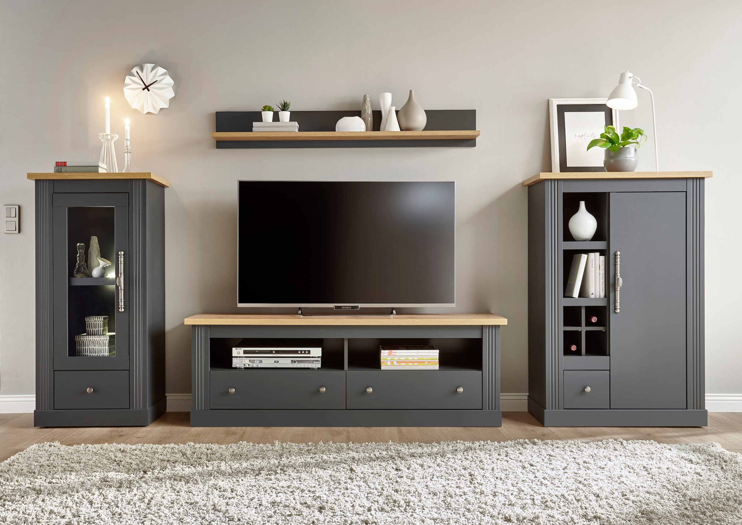 Home affaire Wohnwand »Westminster BESTSELLER!« Set, Vitrine, Lowboard, Kommode, Wandregal, 4 Stk. tlg.