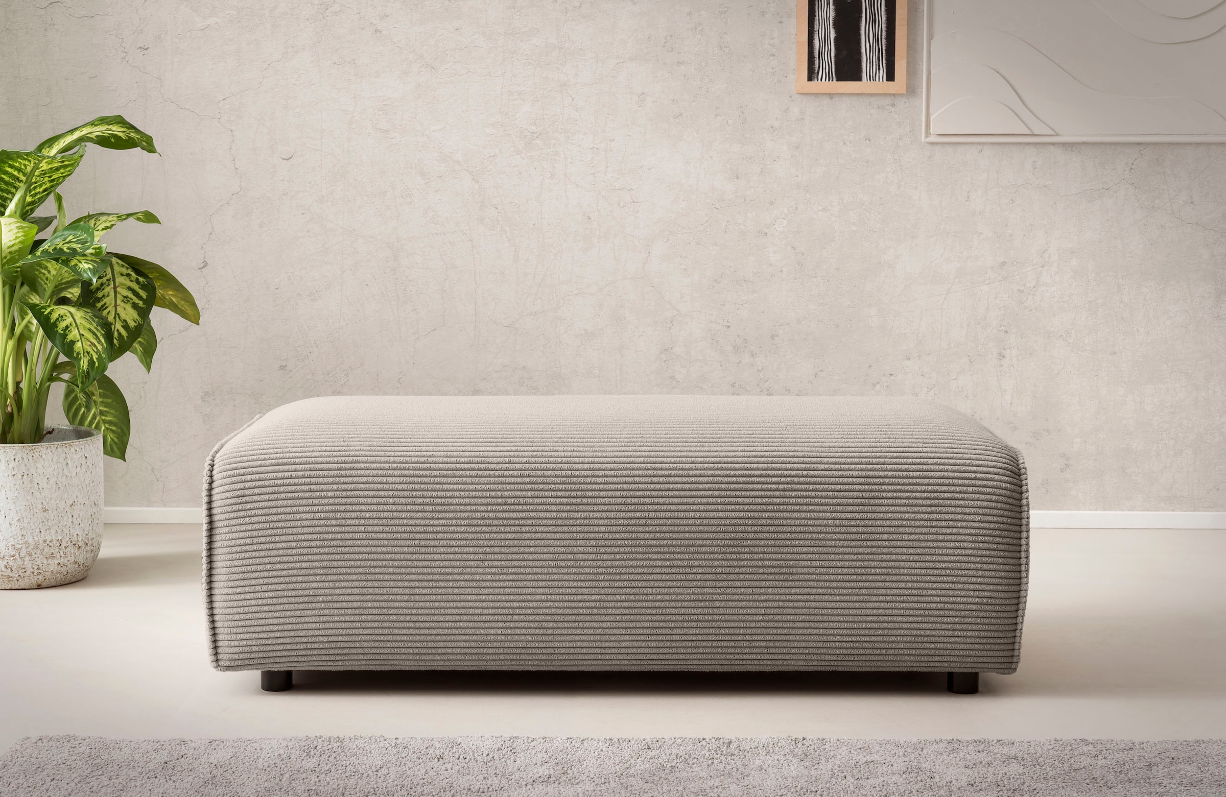 LeGer Home by Lena Gercke Tabouret »PIARA, Cord, Polsterhocker mit Kedernaht« de la série PIARA, rectangulaire, pieds noirs, confort d'assise agréable