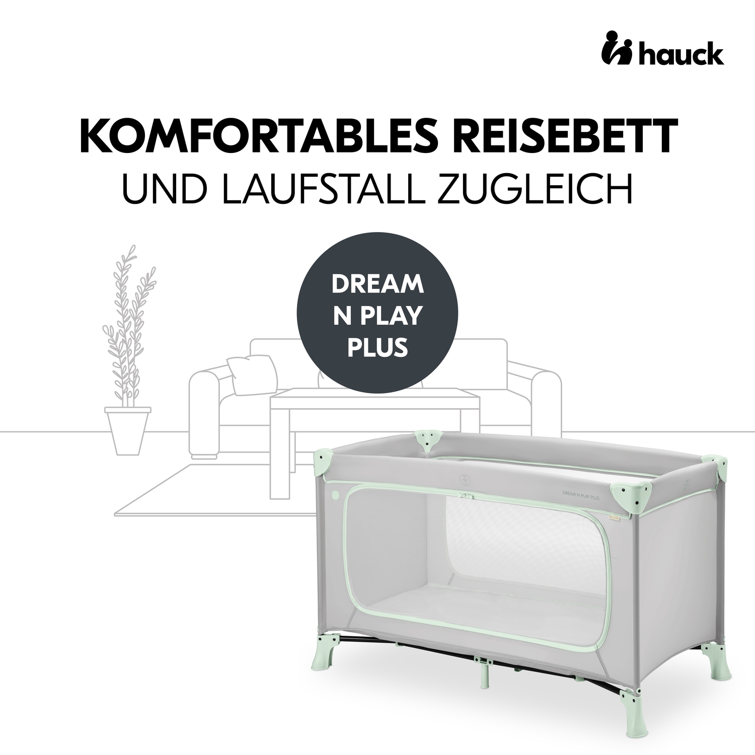 Hauck Baby-Reisebett »Dream N Play Plus, Dusty Mint« Vorderausstieg