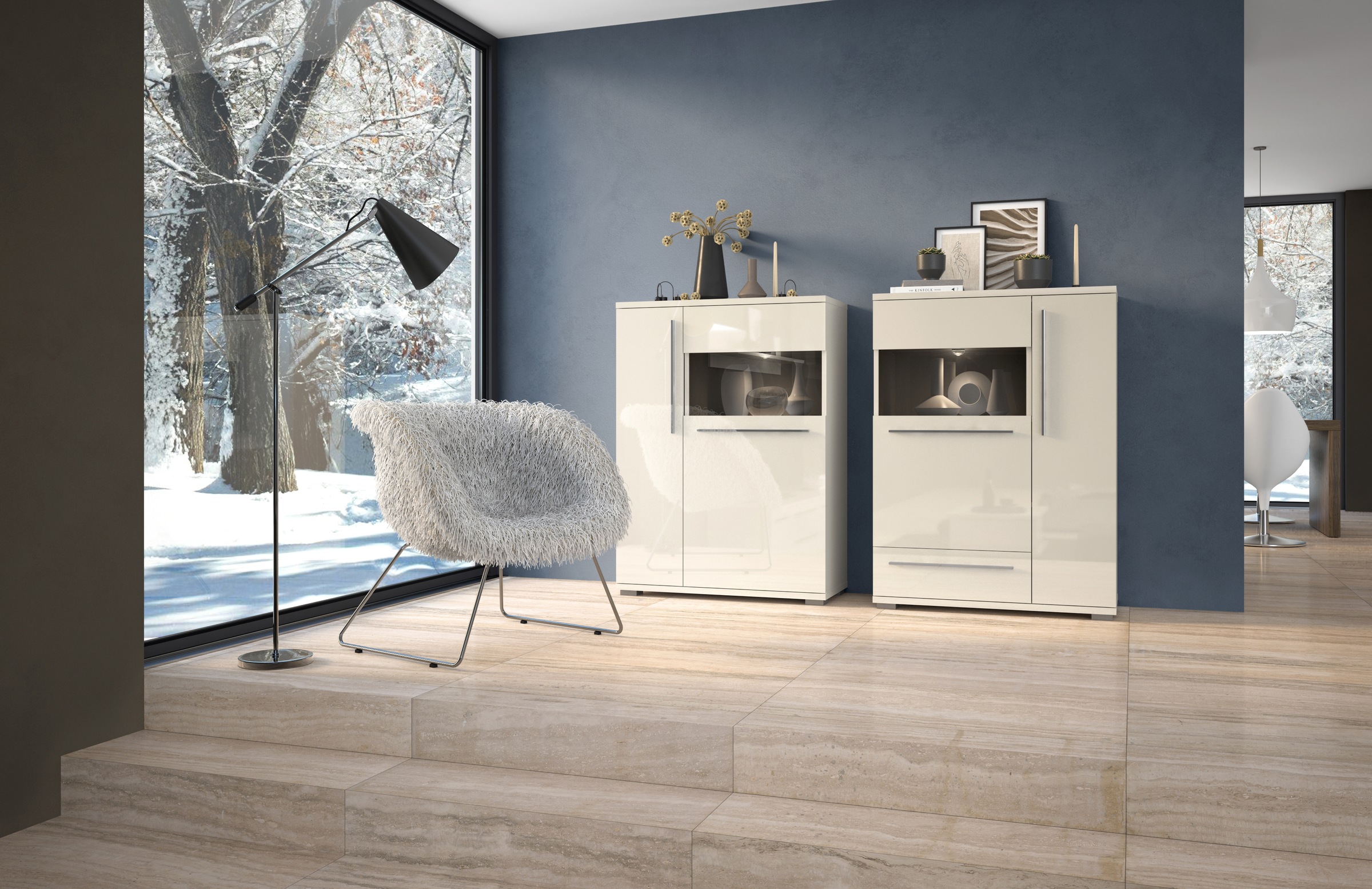 GOODproduct Highboard »Piano Vitrine« (H/B/T): 123/90/40,2cm,  UV lackiert, Soft-Close Funktion