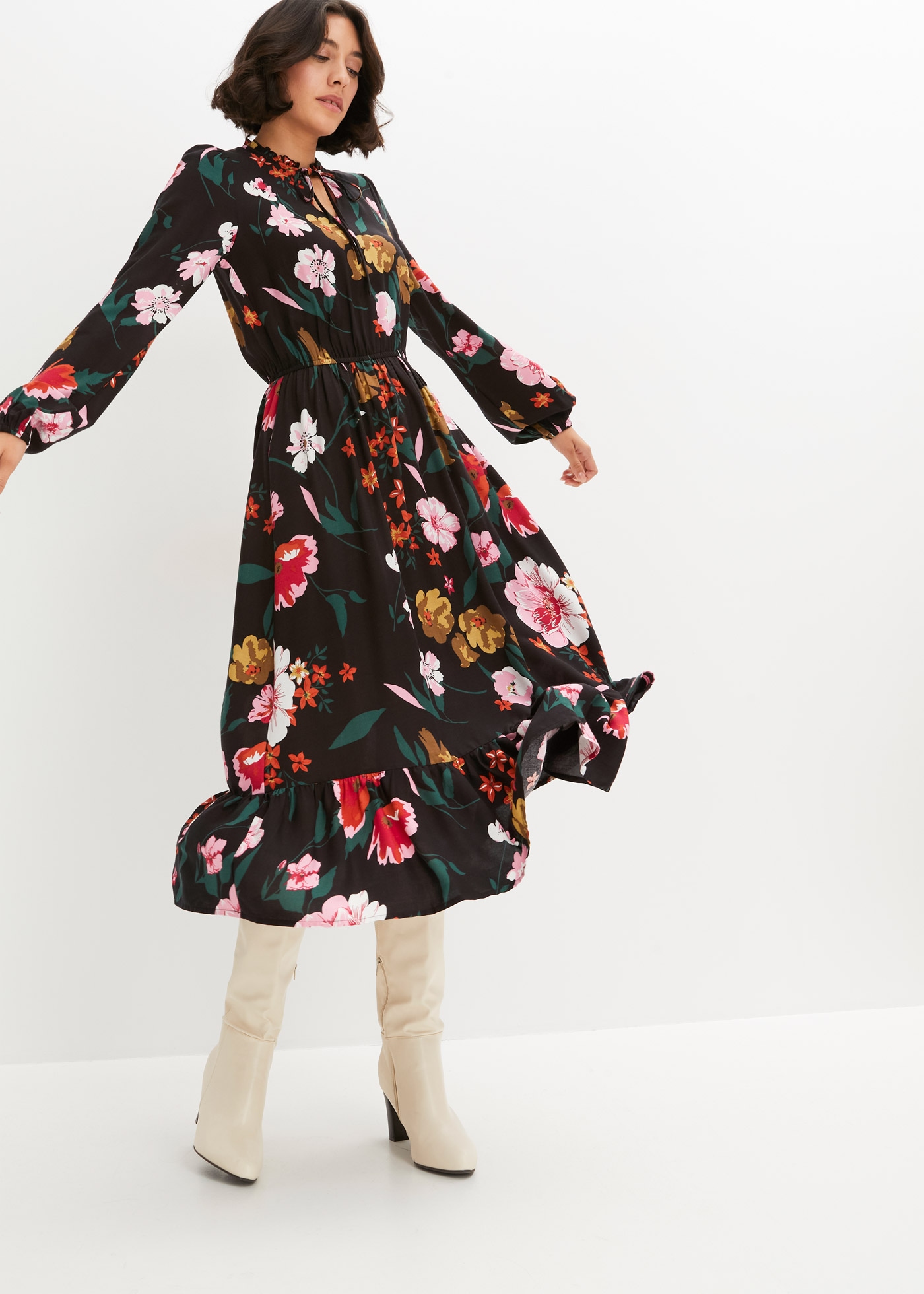 bonprix Robe midi »Midikleid aus fliessender Viskose« für stilvolle Anlässe, aus Viskose, ausgestellte Passform