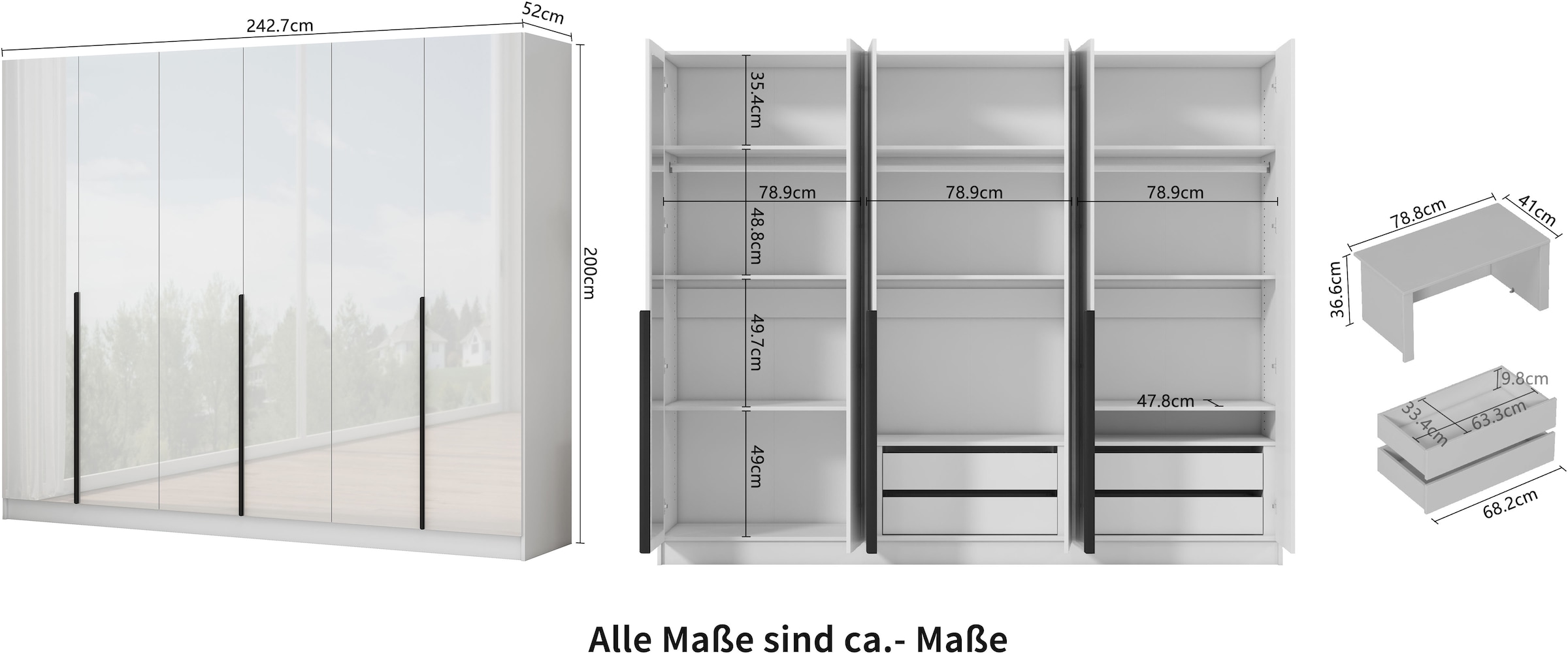 GOODproduct Kleiderschrank »Annor Schlafzimmerschrank Breite 242cm hochglanz Schrank Garderobe« Drehtürenschrank mit perfekter Innenausstattung - elegante Türgriffe