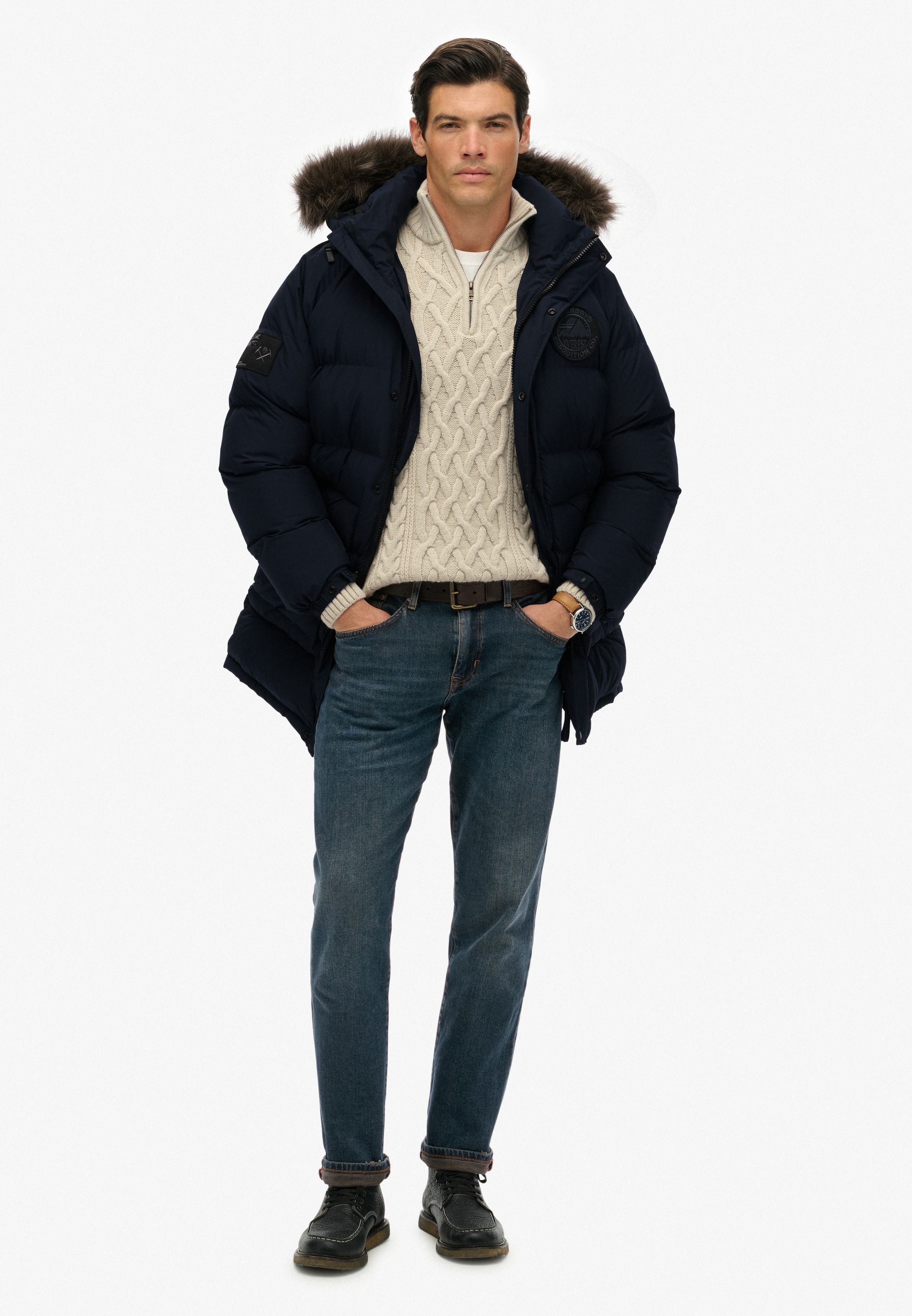 Superdry Veste matelassée »EVEREST LONGLINE BAFFLED PARKA« mit Kapuze