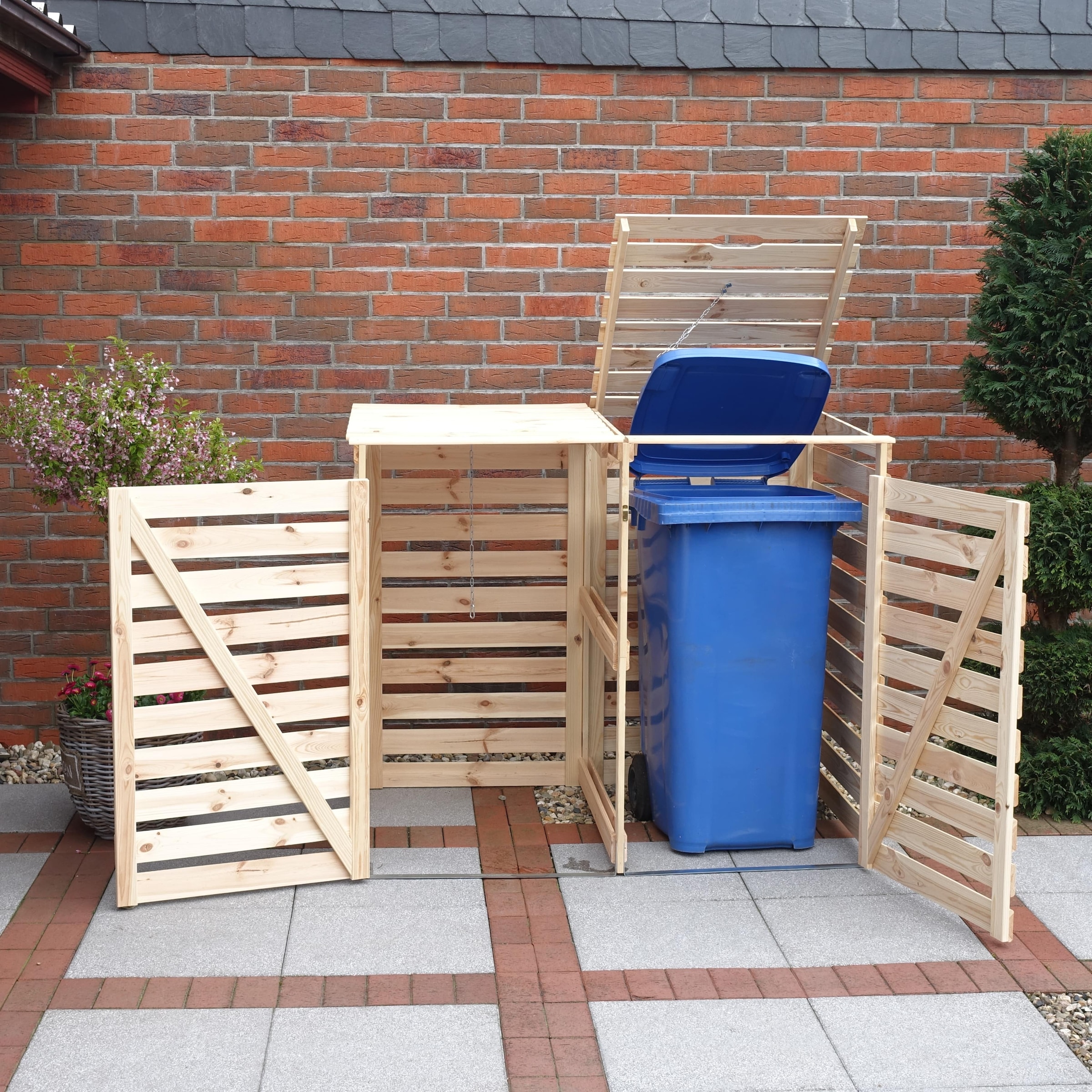promadino Mülltonnenbox »Vario V« für 2 x 240 l, holzfarben
