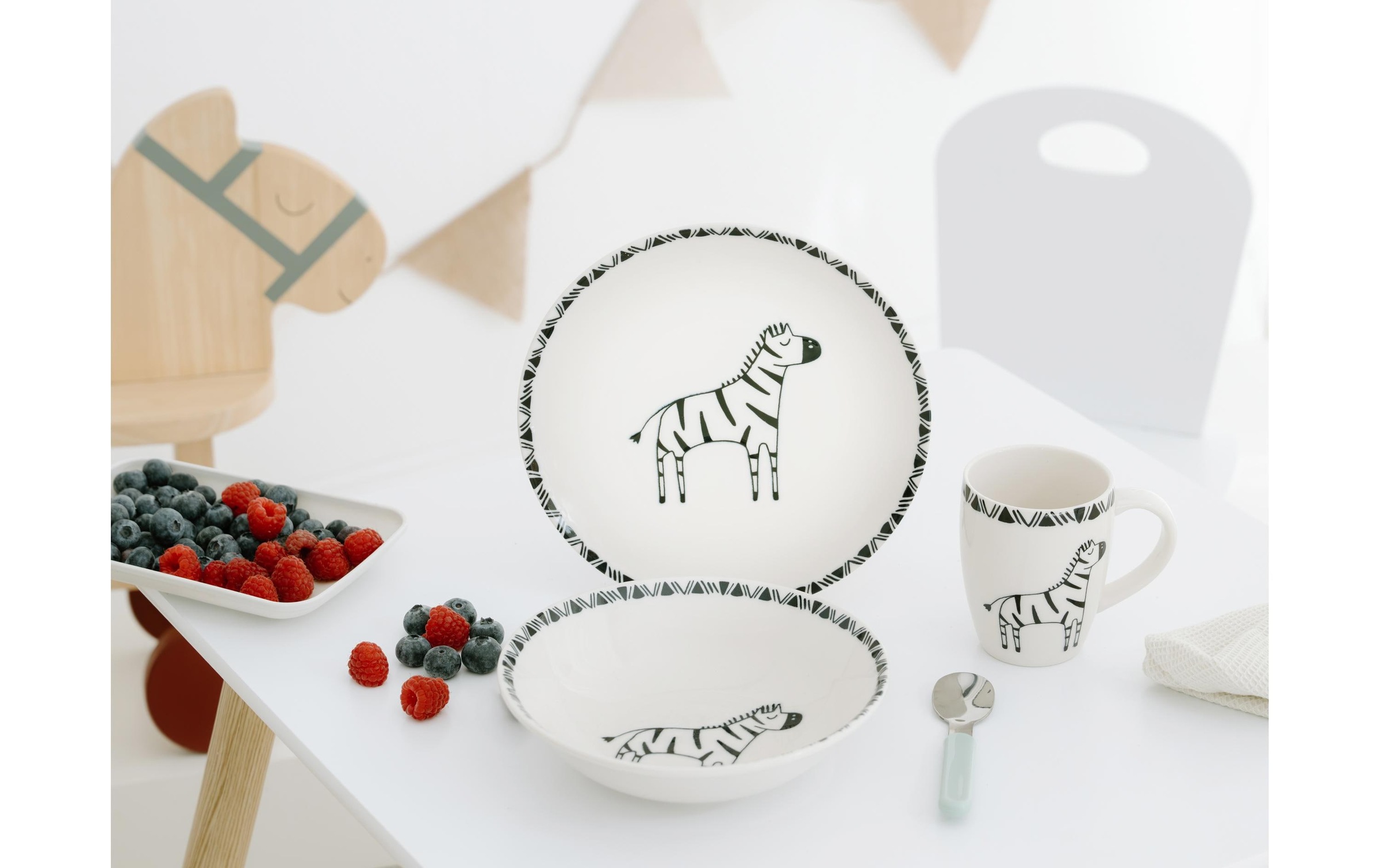 CreaTable Set de vaisselle pour enfants »Safari Zebra Steinzeug, 3-tlg.«