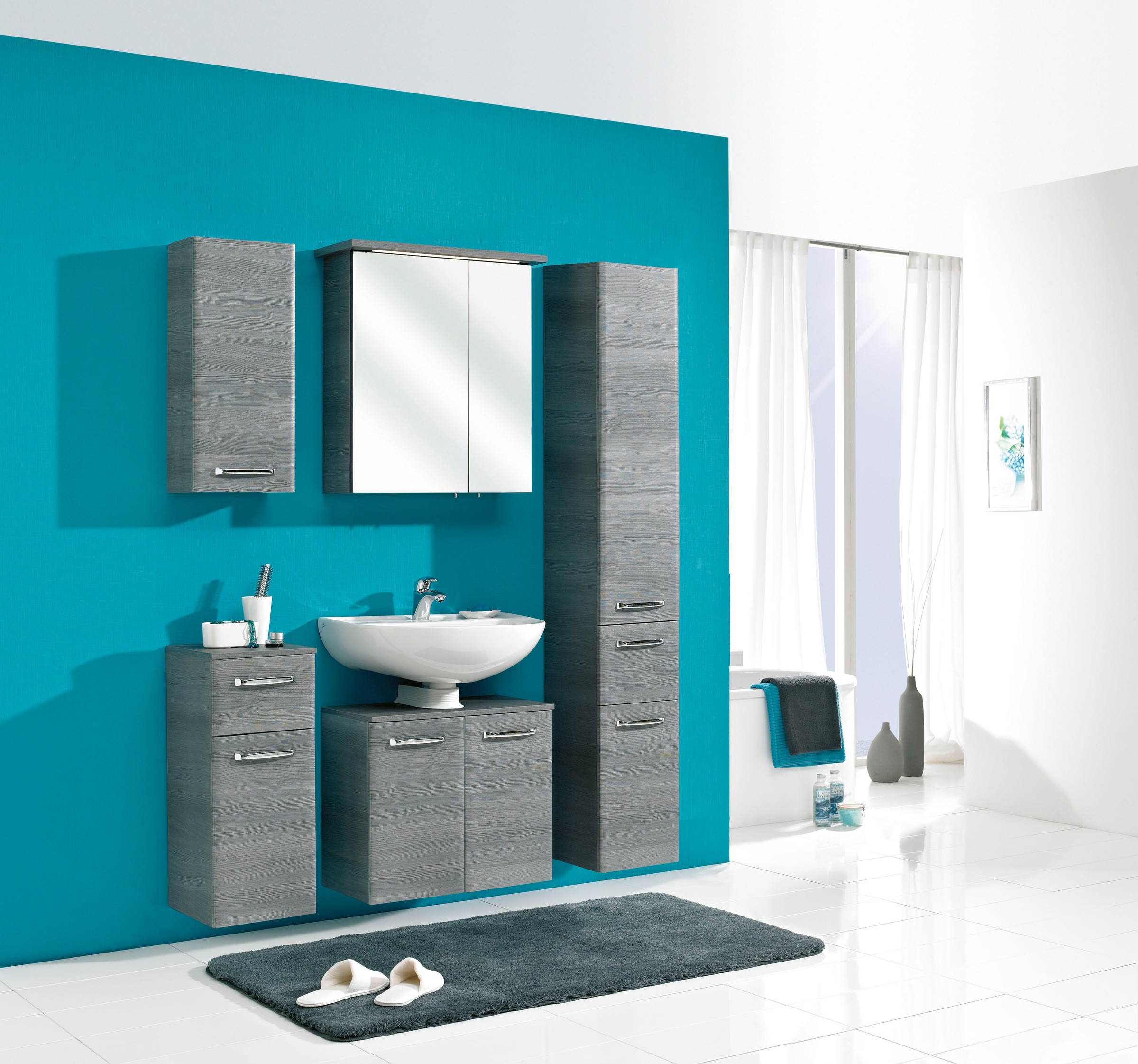 Saphir Armoire sous lavabo »Quickset Unterbeckenschrank mit 2 Türen, Siphonausschnitt, 60 cm breit« Armoire sous lavabo avec amortisseur de porte, poignées chromées brillantes