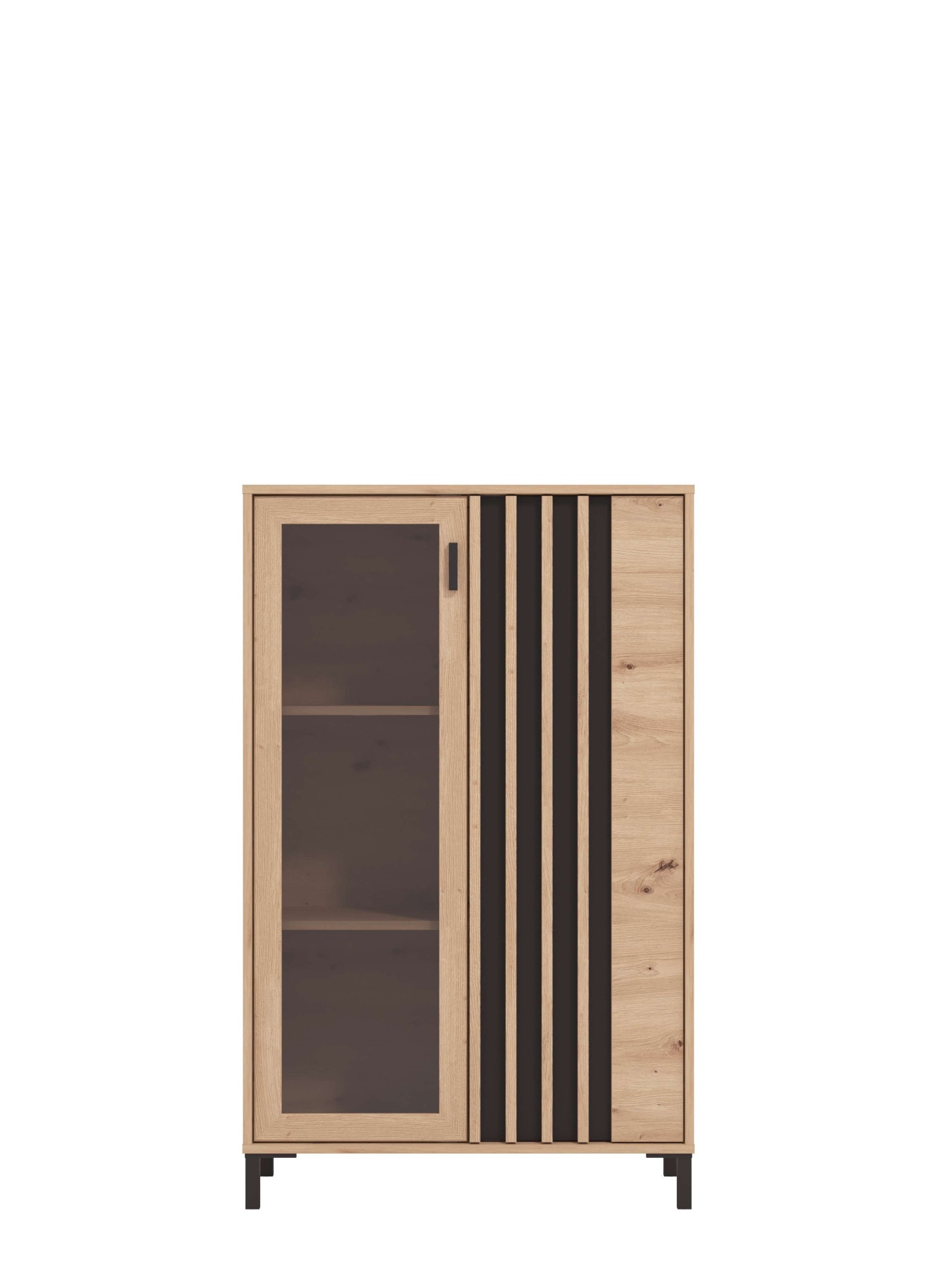 Home affaire Buffet haut »LAVAL, Hochkommode, Vitrine, Glasvitrine, Kombi-Highboard« Highboard moderne en décor Artisan avec façade en verre & effet lamelles