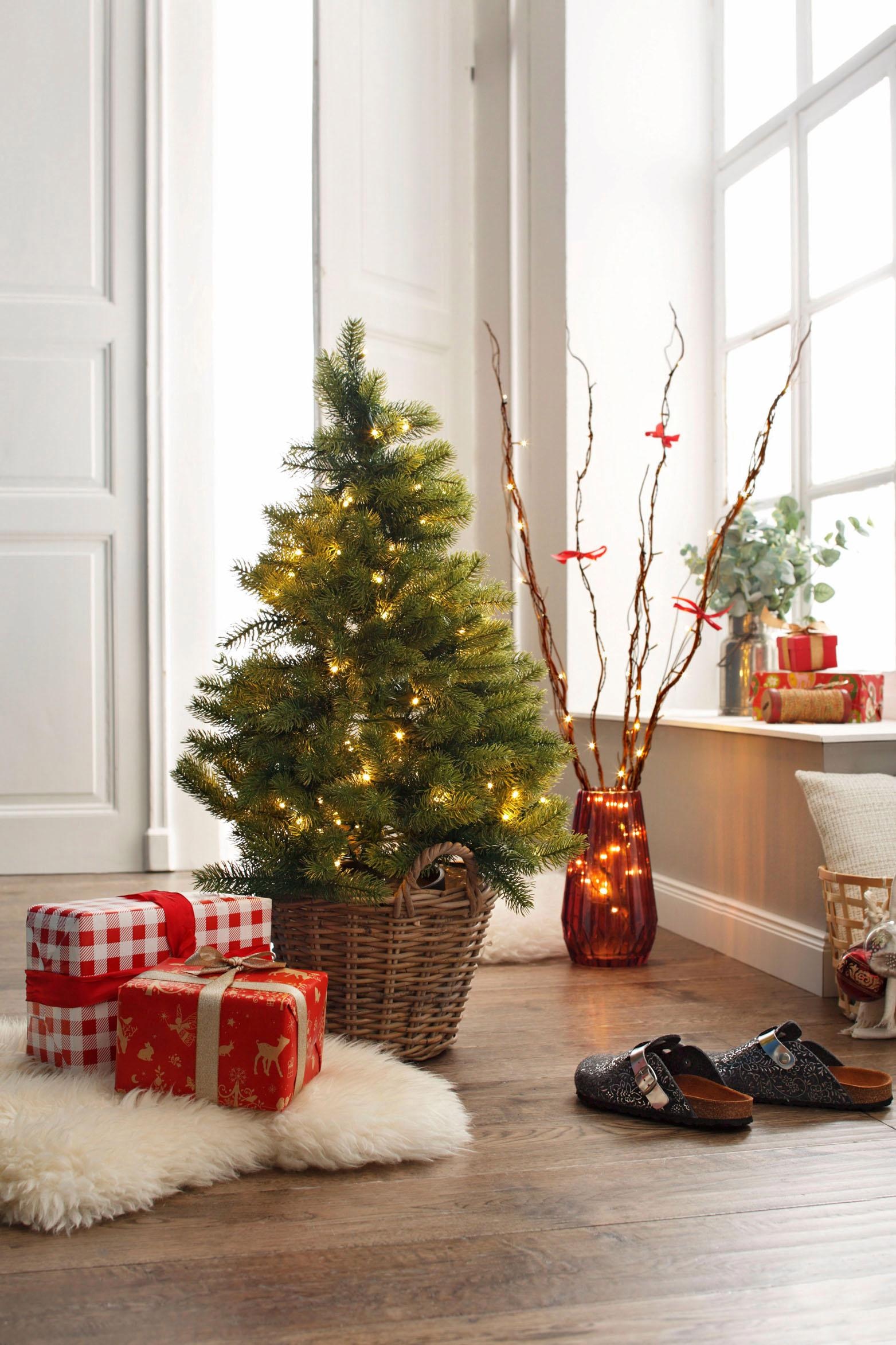 Creativ deco Arbre de Noël artificiel »Weihnachtsdeko, künstlicher Christbaum, Tannenbaum« avec pot en plastique noir et guirlande LED, alimenté par piles