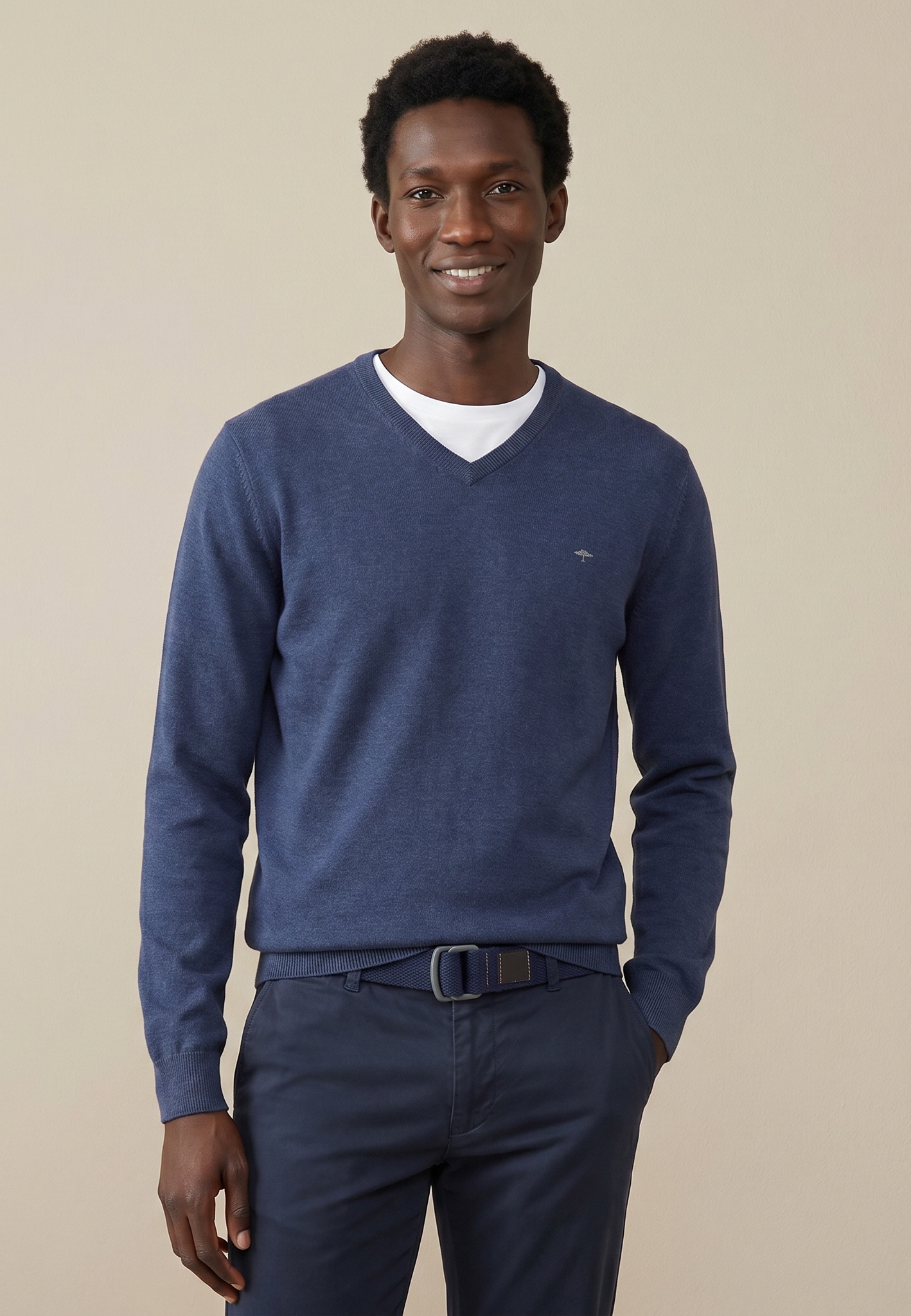 FYNCH-HATTON Pull en tricot »FYNCH-HATTON Pullover mit V-Kragen« en coton, col en V, coupe confortable