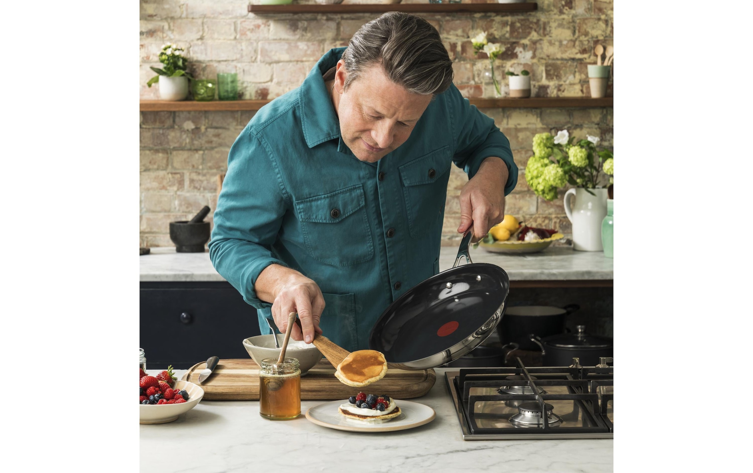 Tefal Poêle à frire »Jamie Oliver Smart Cook« Edelstahl Set, 2 tlg. Antihaftbeschichtete Keramikoberfläche, Thermo-Spot, Induktion