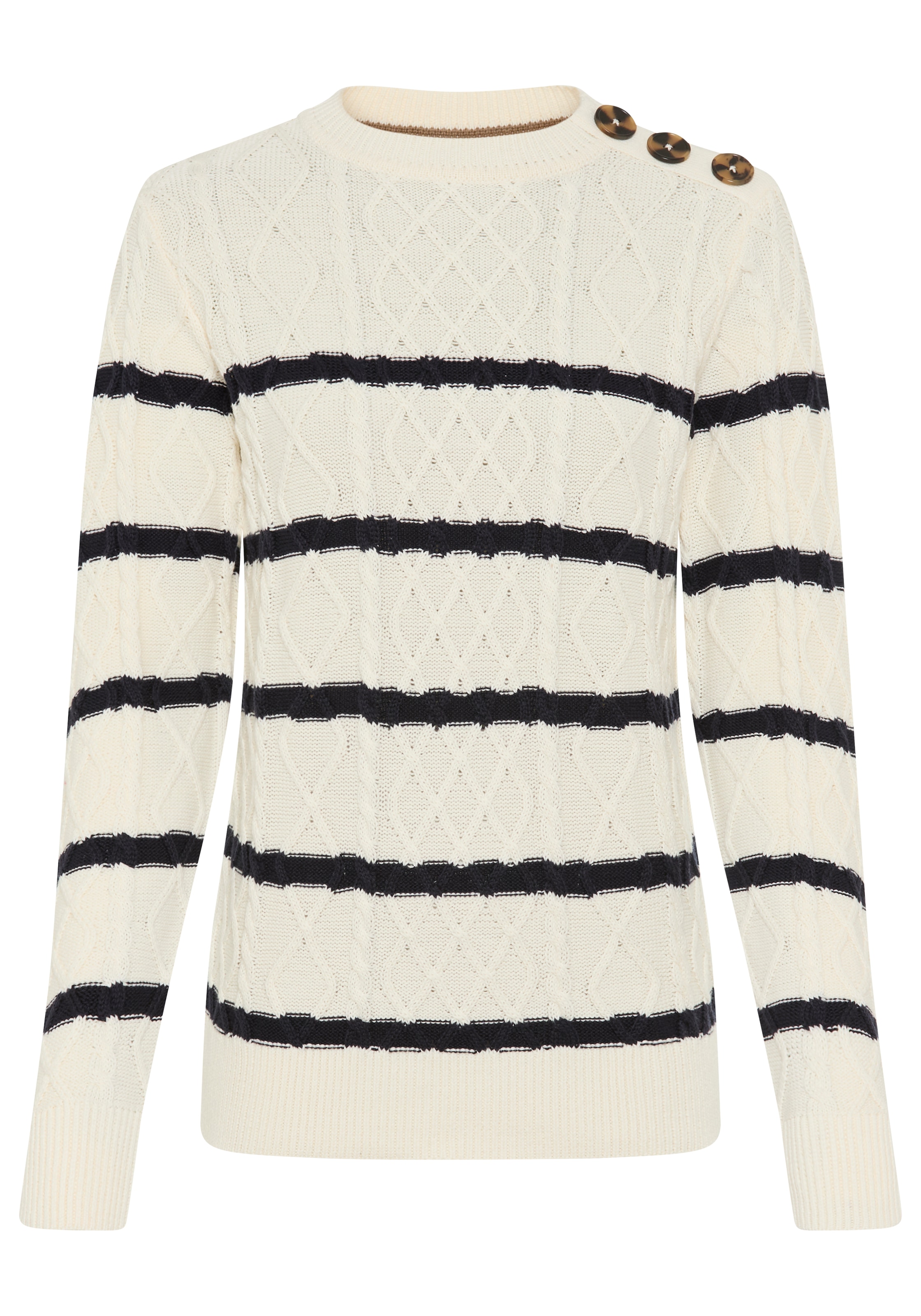 Laura Scott Pull à col rond Übergangspullover mit Zopfmuster und Streifen - NEUE KOLLEKTION