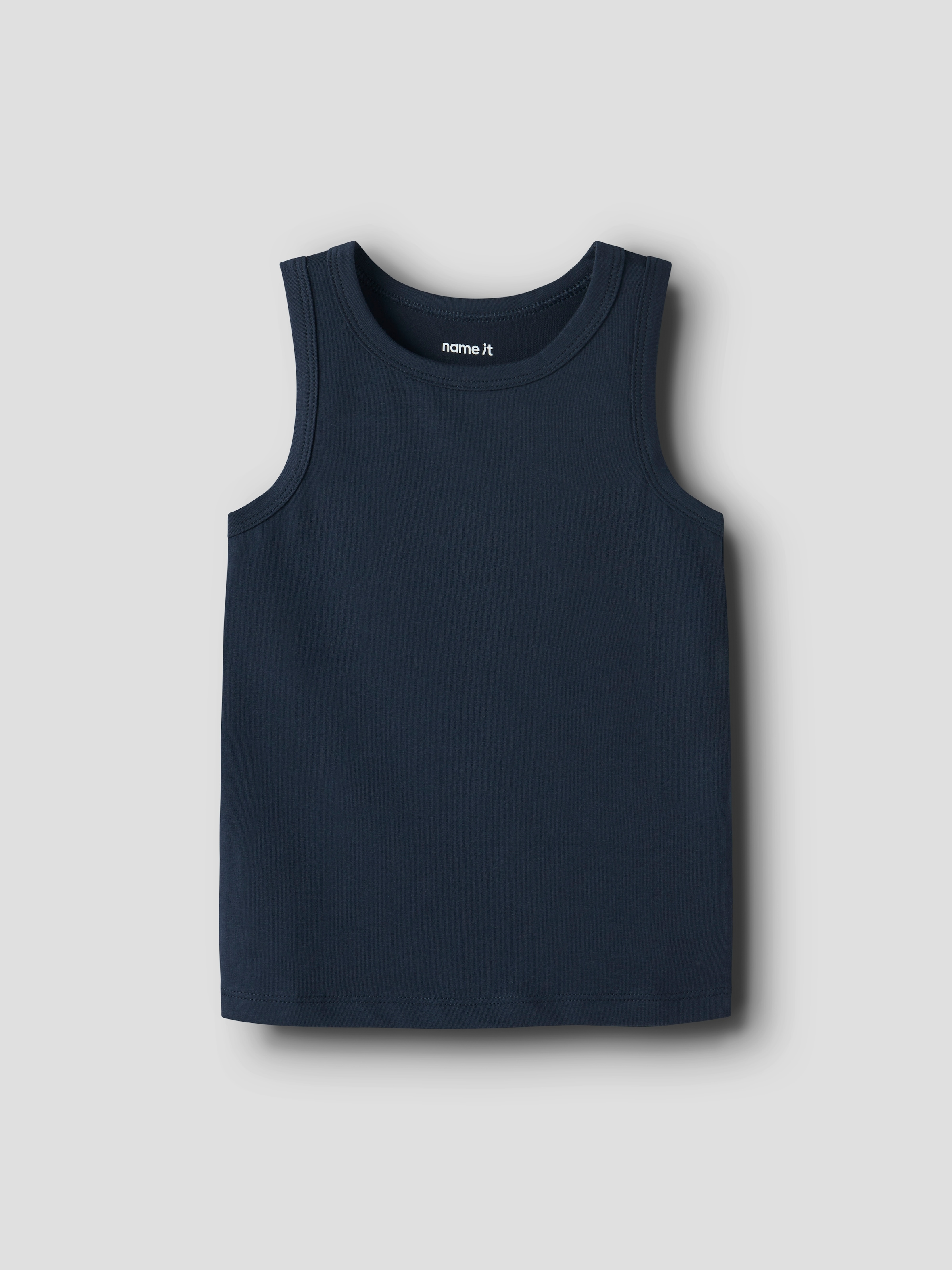Name It Sous-chemise »NMMTANK TOP 2P NAVY DINO NOOS« Paquet, 2 cuis mélange de coton, uni et imprimé en set