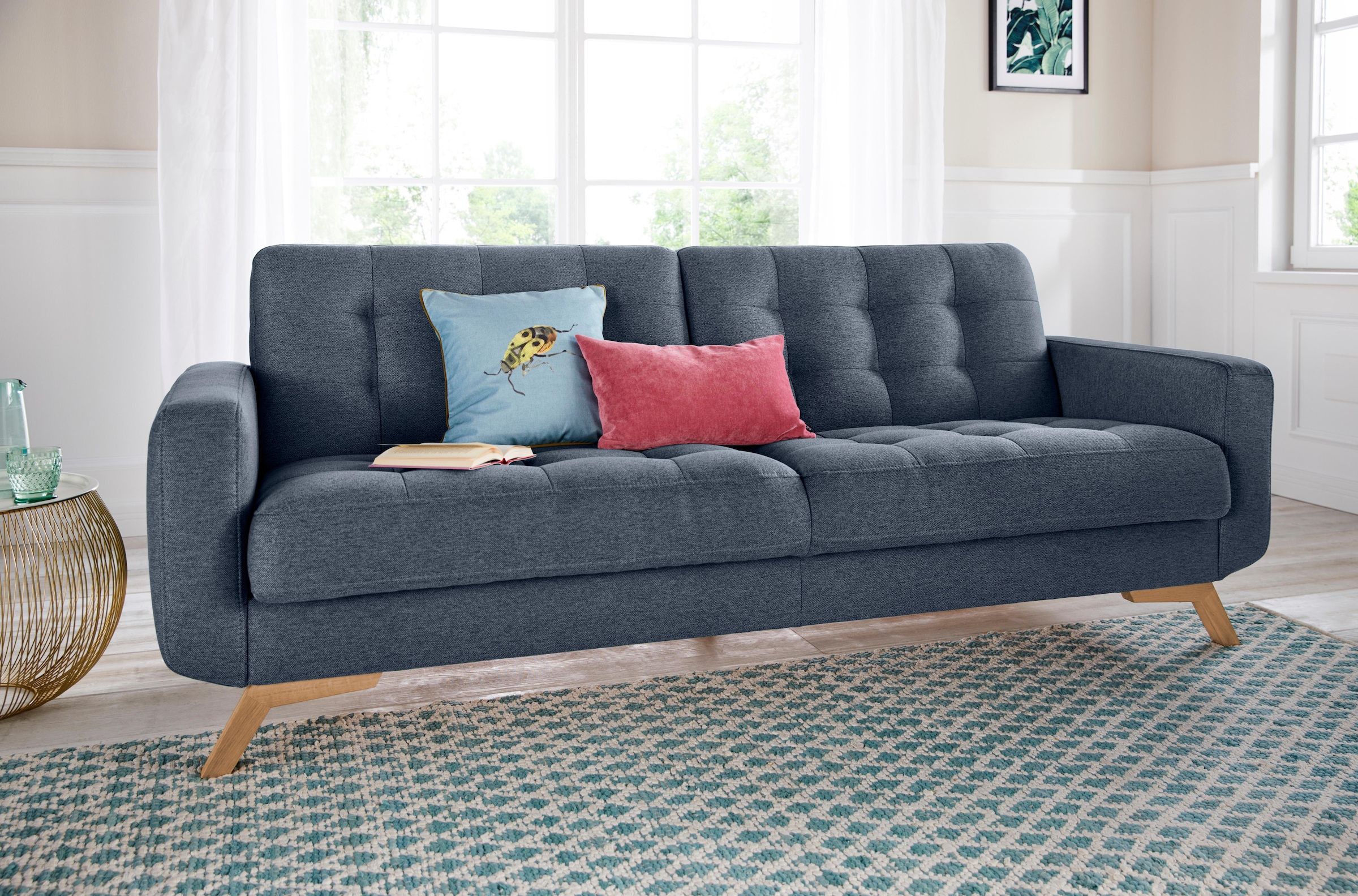 exxpo - sofa fashion 3-Sitzer »Fiord, aktuelles Design, tolle Detailverarbeitung im Sitz und Rücken« bequem, wahlweise Kippcouch mit Bettfunktion und Bettkasten, Holzfuss