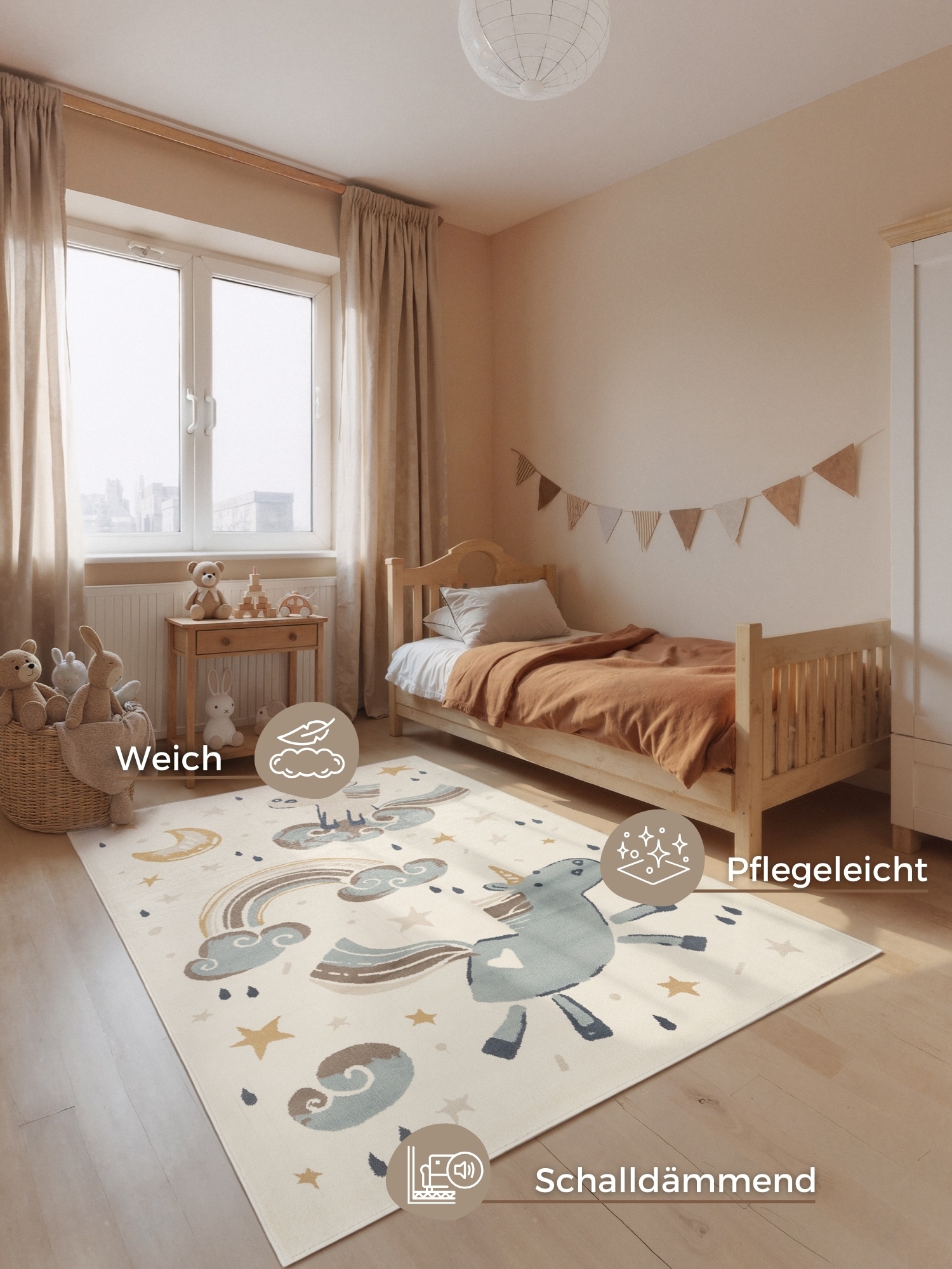 HANSE Home Tapis pour enfants »Einhorn« Rectangulaire 10 mm Höhe Pflegeleicht, Weich, Kinderzimmer, Spielteppich, Spielunterlage