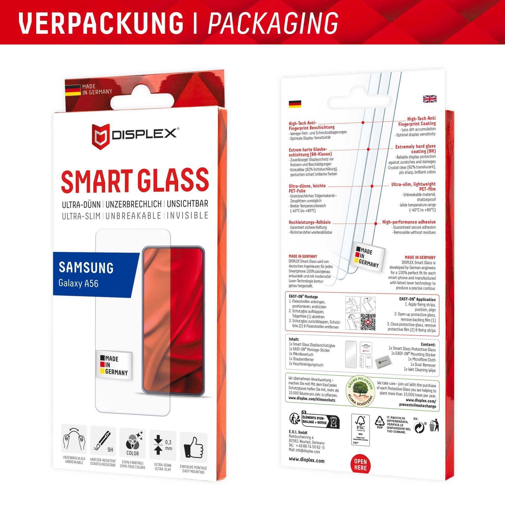 Displex Verre de protection d'écran »Smart Glass Screen Protection - ultra-dünn, unzerbrechlich, unsichtbar« für Samsung Galaxy A56 Displayschutzfolie, Schutzfolie, Bildschirmschutz, kratz- & stossfest