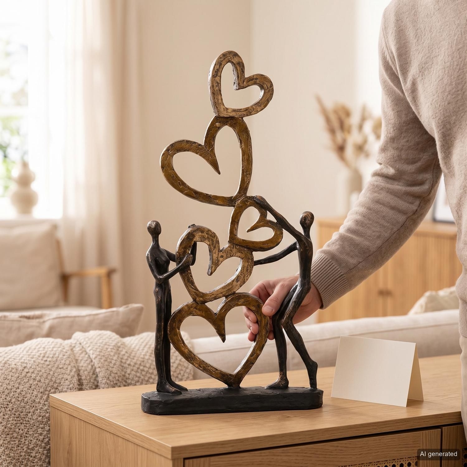 Casablanca by Gilde Dekofigur »Skulptur Herz auf Herz, gold/schwarz« Dekoobjekt, Höhe 41, Wohnzimmer