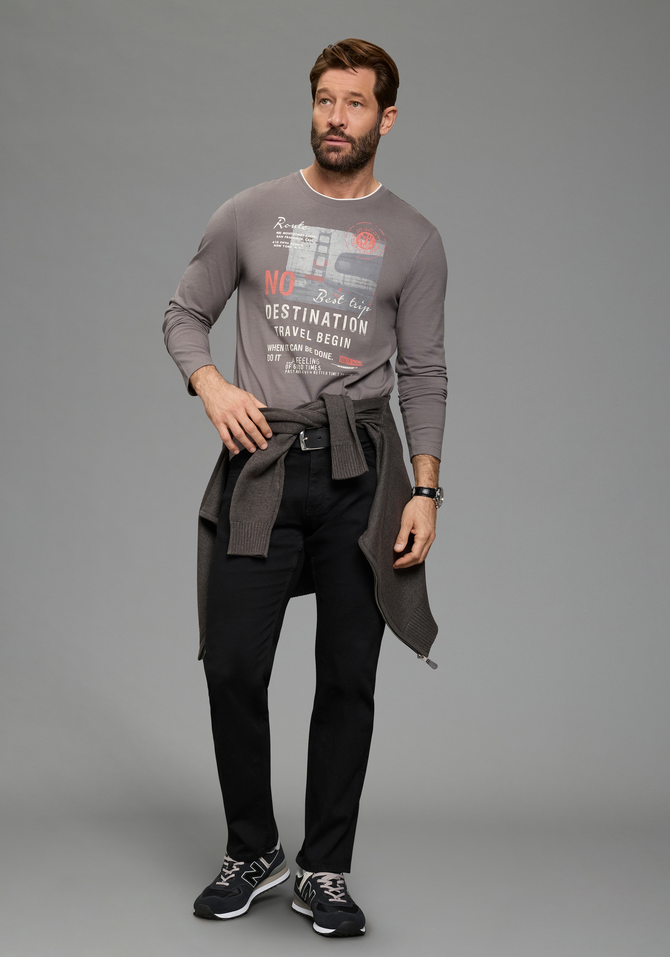 Man's World T-shirt à manches longues »neue Farbe!« manches longues, imprimé, col rond, 100% coton