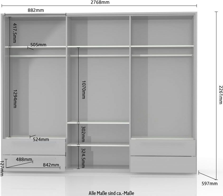 GOODproduct Drehtürenschrank »Piano, inklusive Rahmen und Beleuchtung, soft-close-Funktion« 277 oder 322cm breit, 226cm hoch, mit 4 Schubladen,  UV lackiert, hochglänzend weiss oder beige, FSC-zertifiziert
