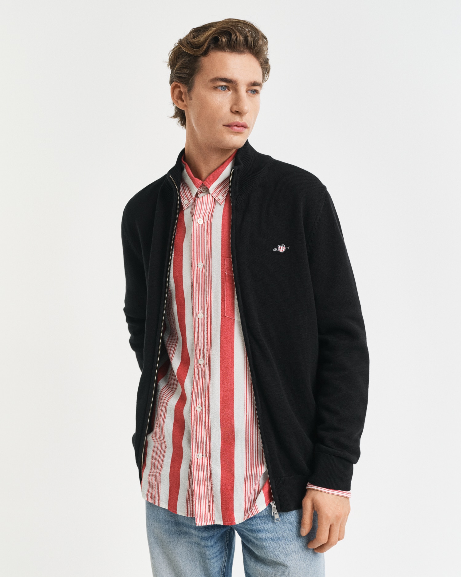 Gant Cardigan »CASUAL COTTON ZIP CARDIGAN« avec bord-côte au col montant, aux manches et à l'ourlet