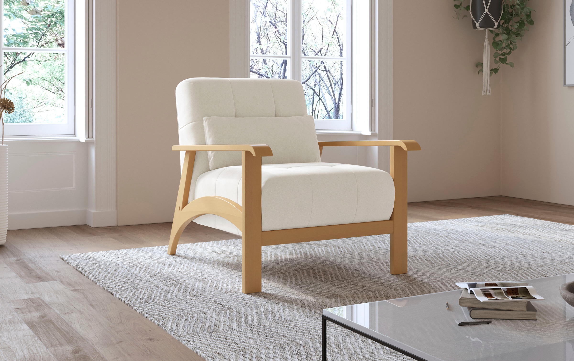 sit&more Fauteuil »Billund« Armlehnen aus eichefarbigem Buchenholz, verschiedene Bezüge und Farben