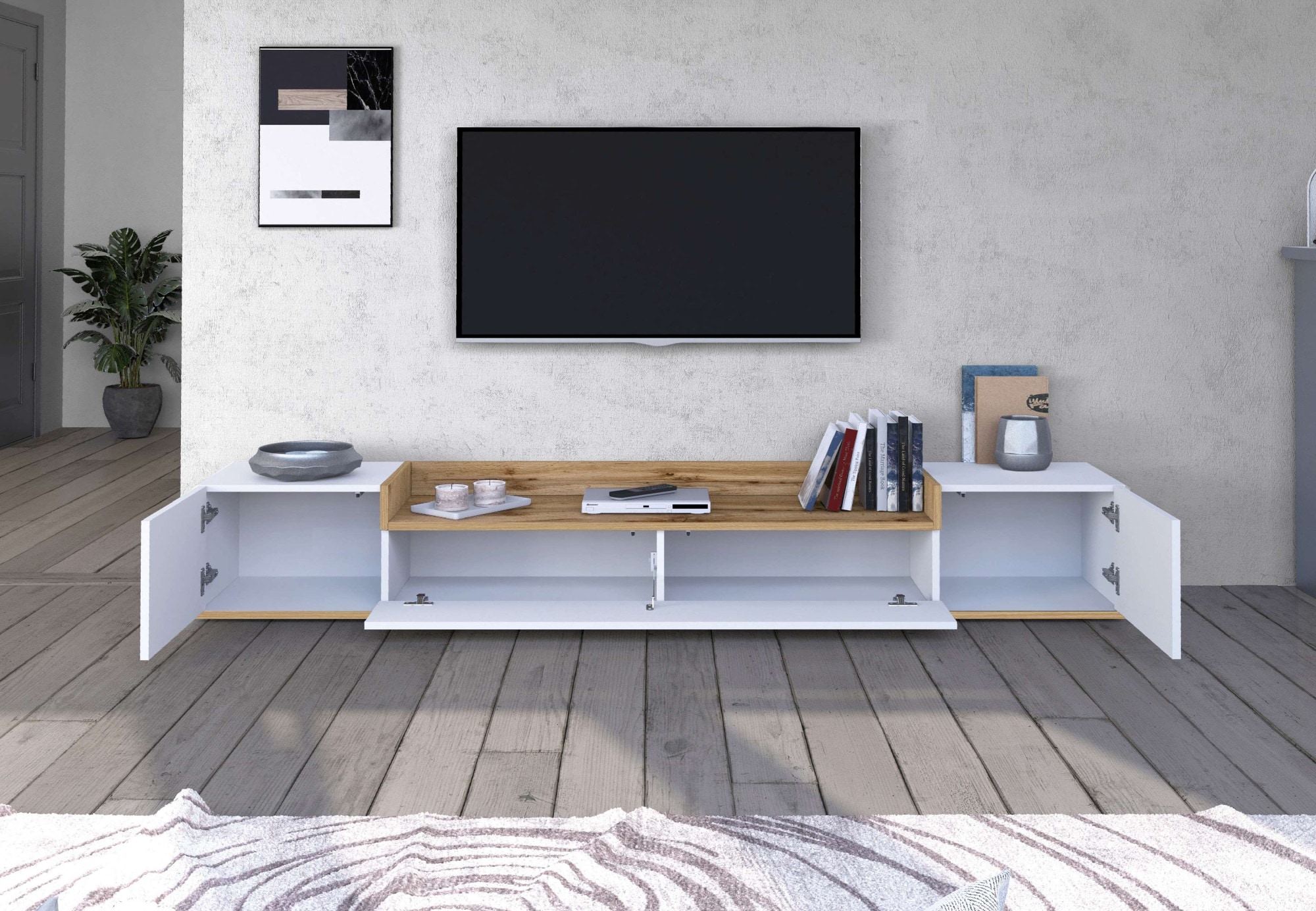 GOODproduct Table basse »BOLSENA,TV-Kommode, TV-Möbel,TV-Bank, 4 Fächer und offenes Ablagefach« 1 cuis tlg. Breite 200 cm,stehend/hängend,Fronten Hochglanz lackiert,Made in Italy